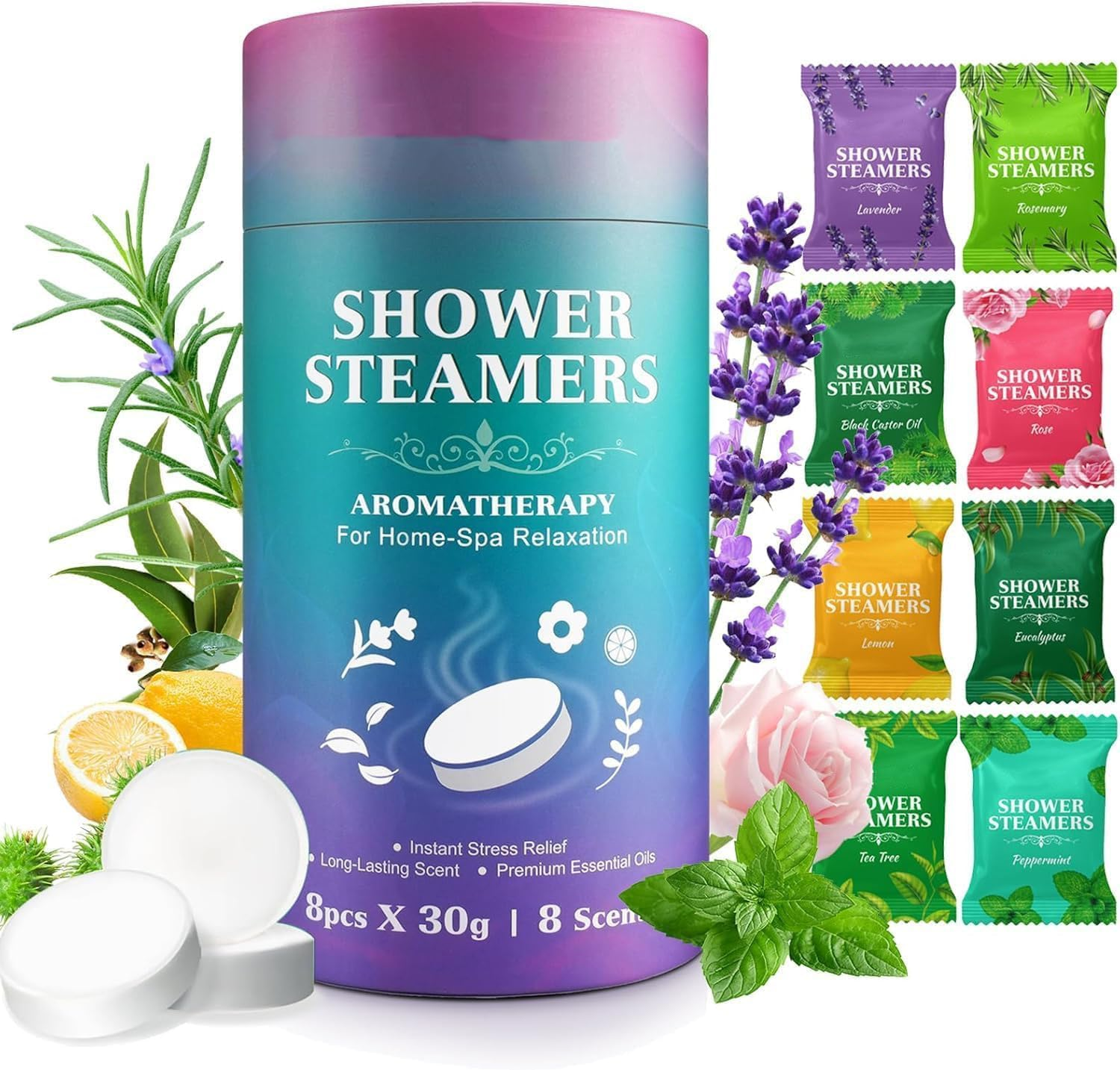 Shower Steamer Aromatherapy, 8 Pack Bath Bombs with Essential Oils for Relaxation, Shower Bombs for Women and Men