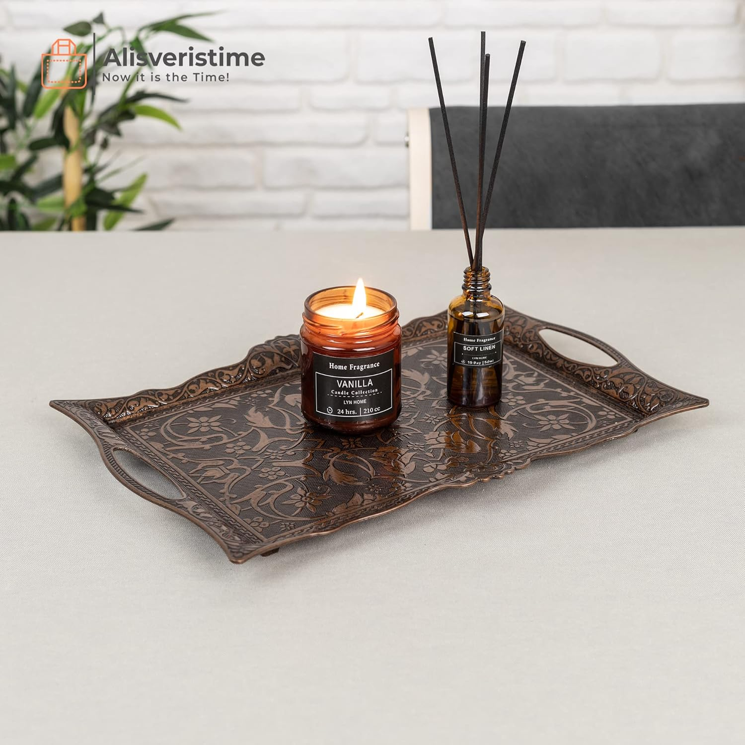 Alisveristime Turkish Ottoman Coffee Tea Beverage Serving Square Tray (Copper) image number 4