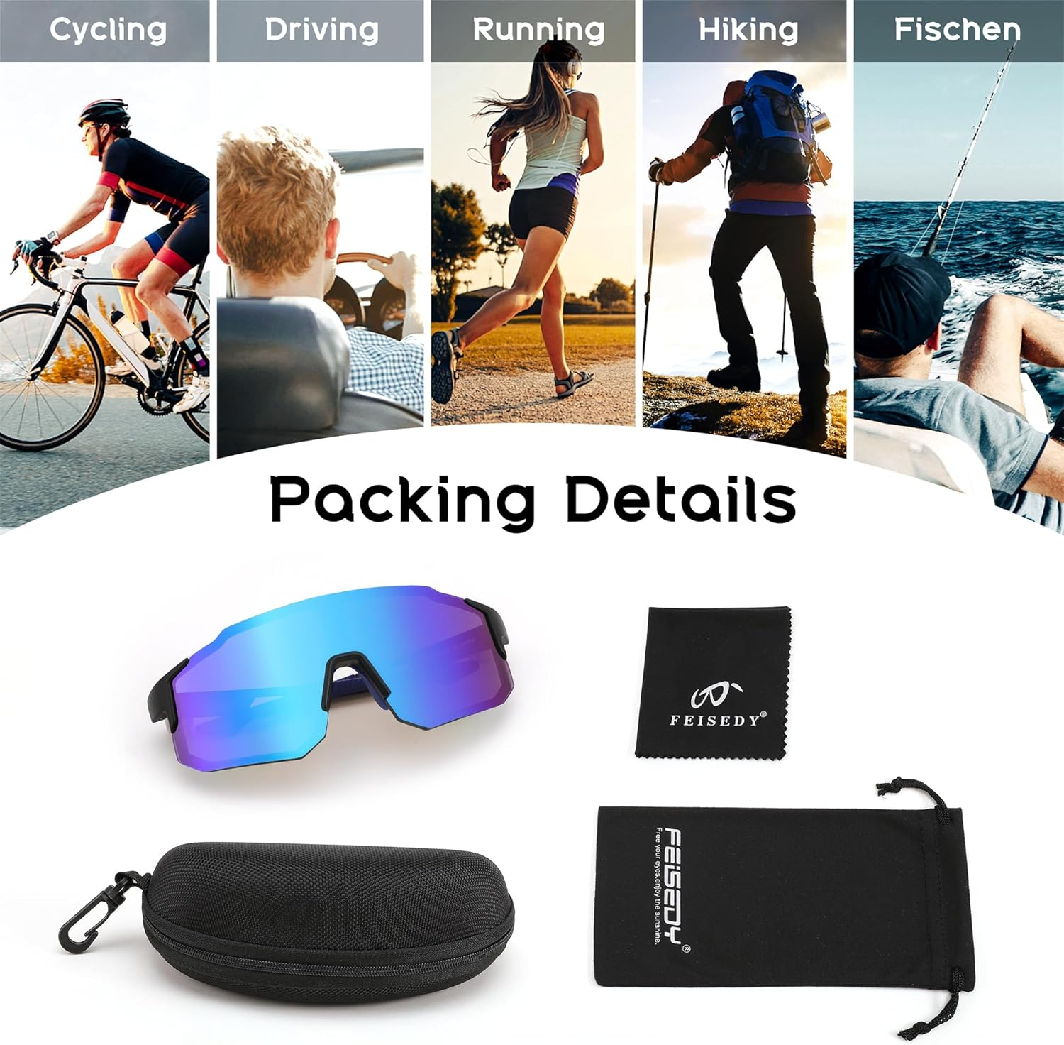 FEISEDY Cycling Glasses for Men Women UV400 Protection Running Golf Glasses Outdoor Sports Goggles B2388 image number 2