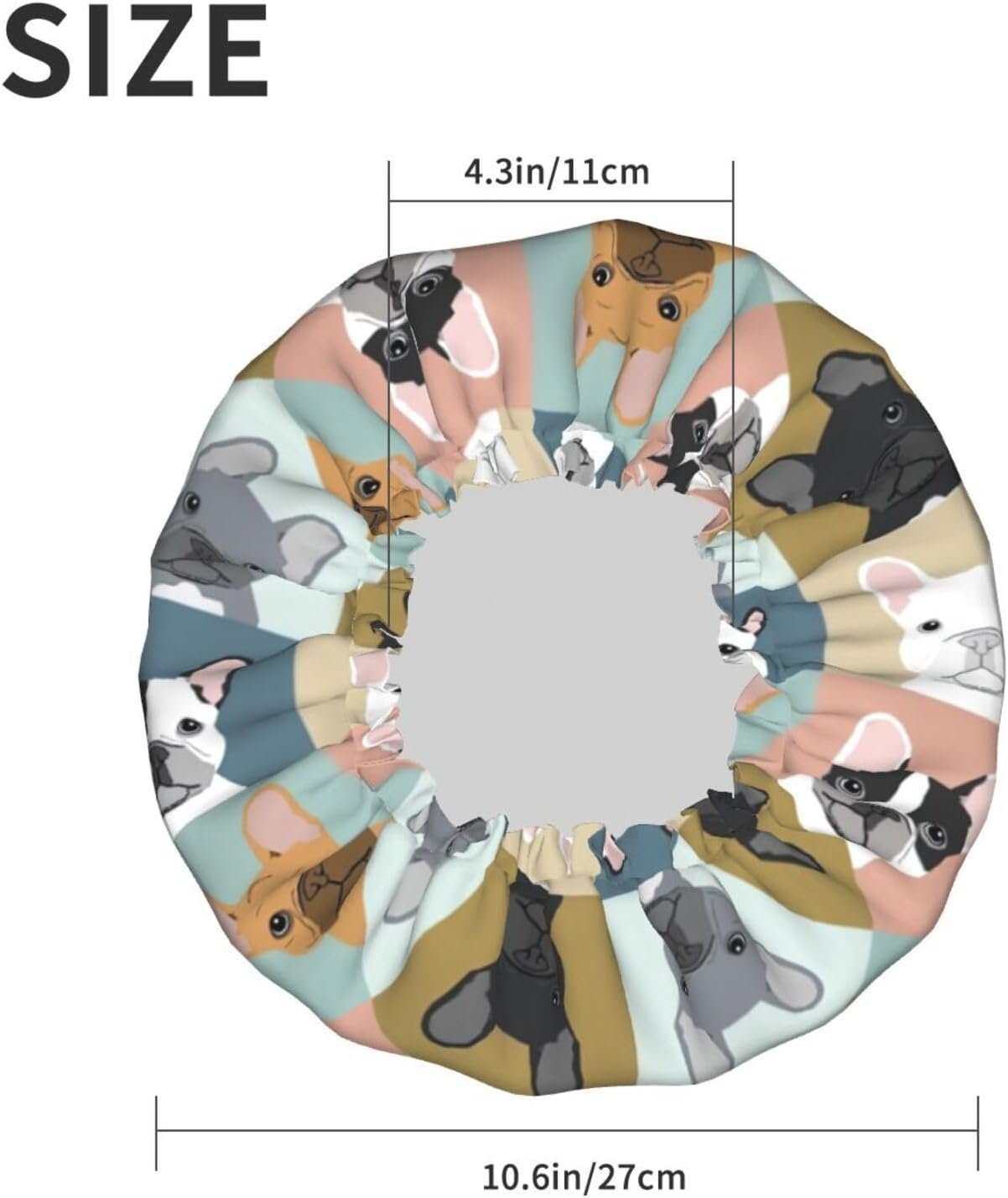 WURTON French Bulldog Print Women Soft Lightweight Shower Cap Shower Capbathing Hat for Long Hair, Breathable image number 6