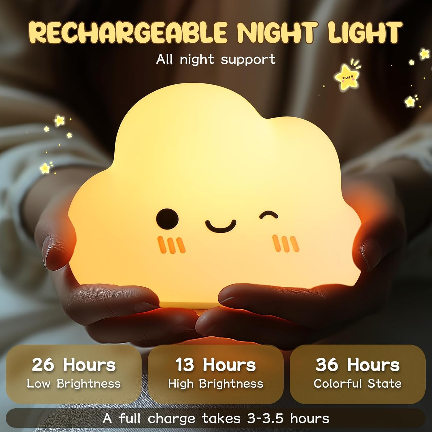 Diboniur Night Light Children'S Night Light Baby, 7 Colours 5 Brightness Baby Nursing Light, Night Light Dimmable Kawaii Silicone Night Lamp Children'S Room, Touch Control, Portable and Rechargeable image number 2