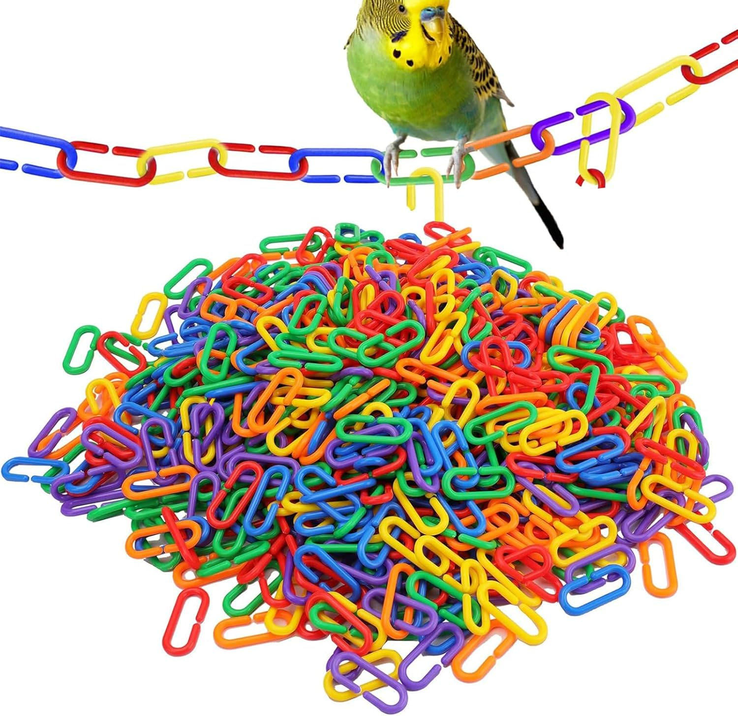 250 Pieces Plastic C-Clip Hooks Chain Links,Rainbow C-Links for Parakeets,Small Pet Rat Parrot Bird Toy Cage image number 1