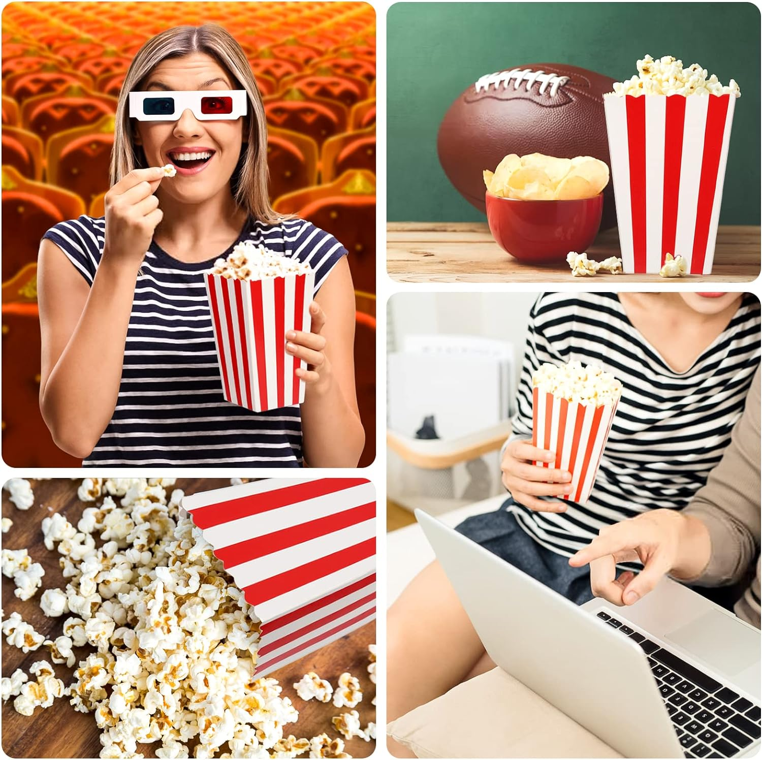 JOYSKY 26 Pcs Popcorn Boxes Red Small Candy Container Popcorn Bags Candy Boxes Paper Popcorn Bags Cardboard Red White Snack Boxes for Party Snacks Candies Popcorn Gift Bags Christmas (26) image number 3