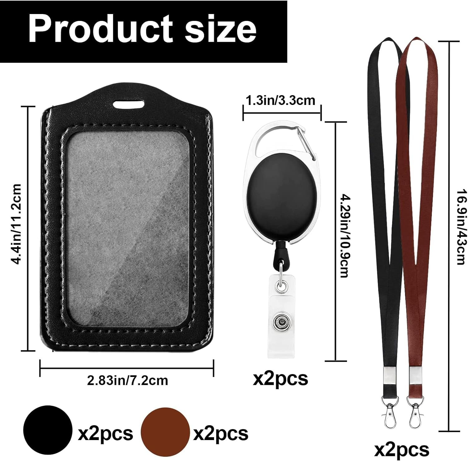 Badge Holder, 4 Pcs Leather ID Card Holder, Clear ID Window Card Holder for School Office (Black, Brown) image number 5