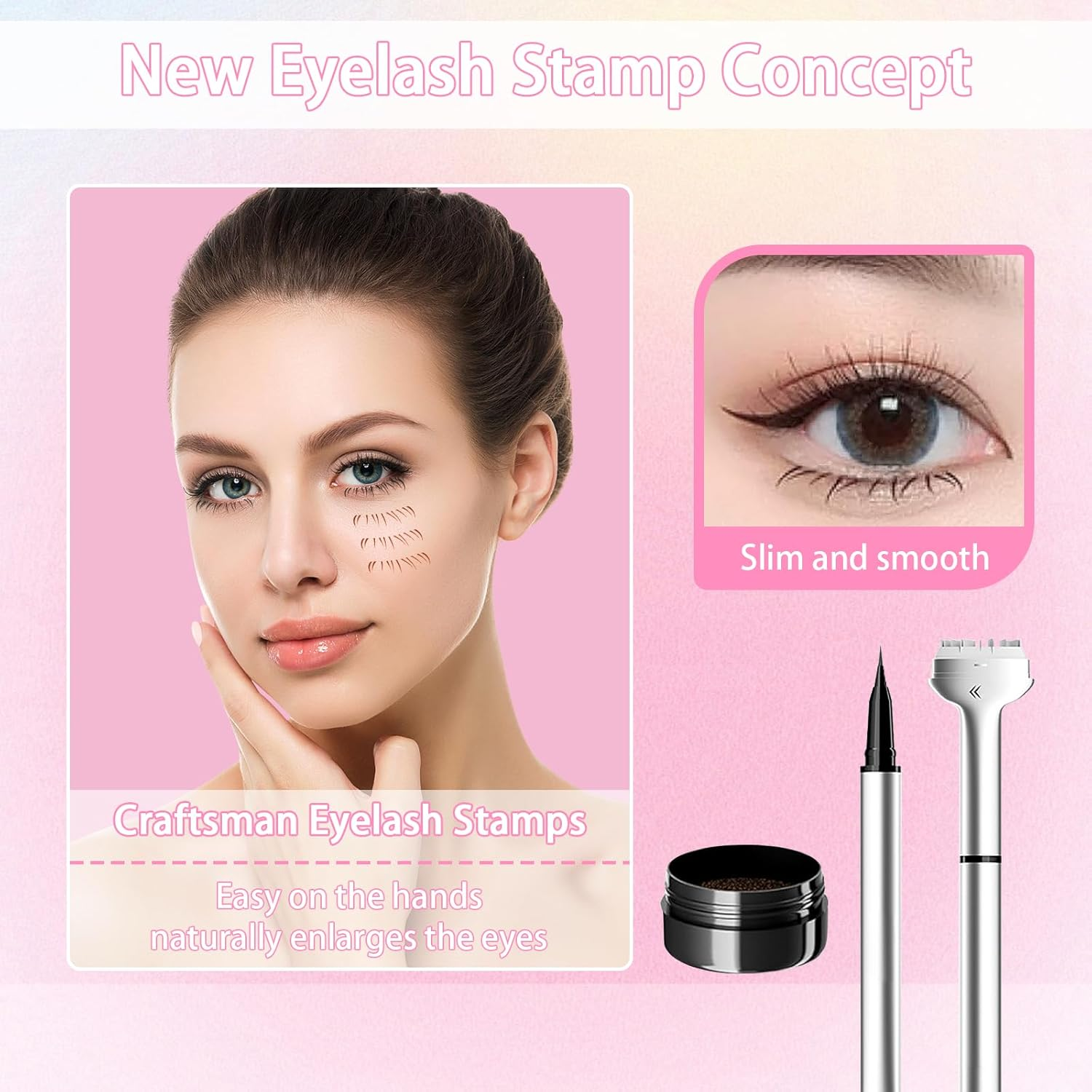 WALULAN 2-In-1 Waterproof Sweatproof Eyeliner,Lower Lash Stamp, Silicone Eyelash Stamp, Lower Eye Makeup Tool