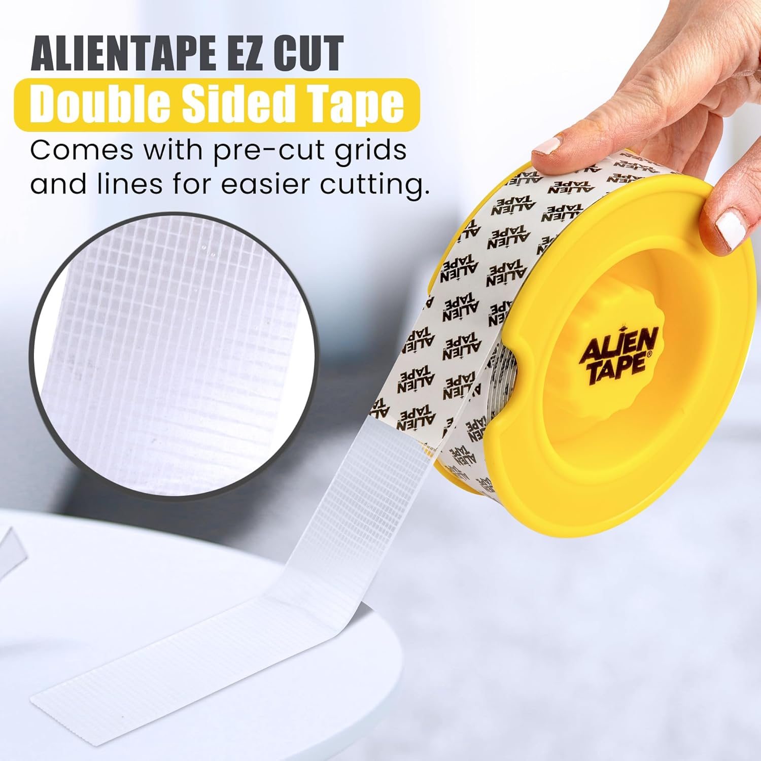 Bell+Howell Ez Cut by Alien Tape Double Sided Easy Cut Mounting Tape, 30 Feet - Pre-Cut Grids for Hassle Free Cutting, Strong Adhesive, Multi-Surface Use, No Scissors Needed, image number 1
