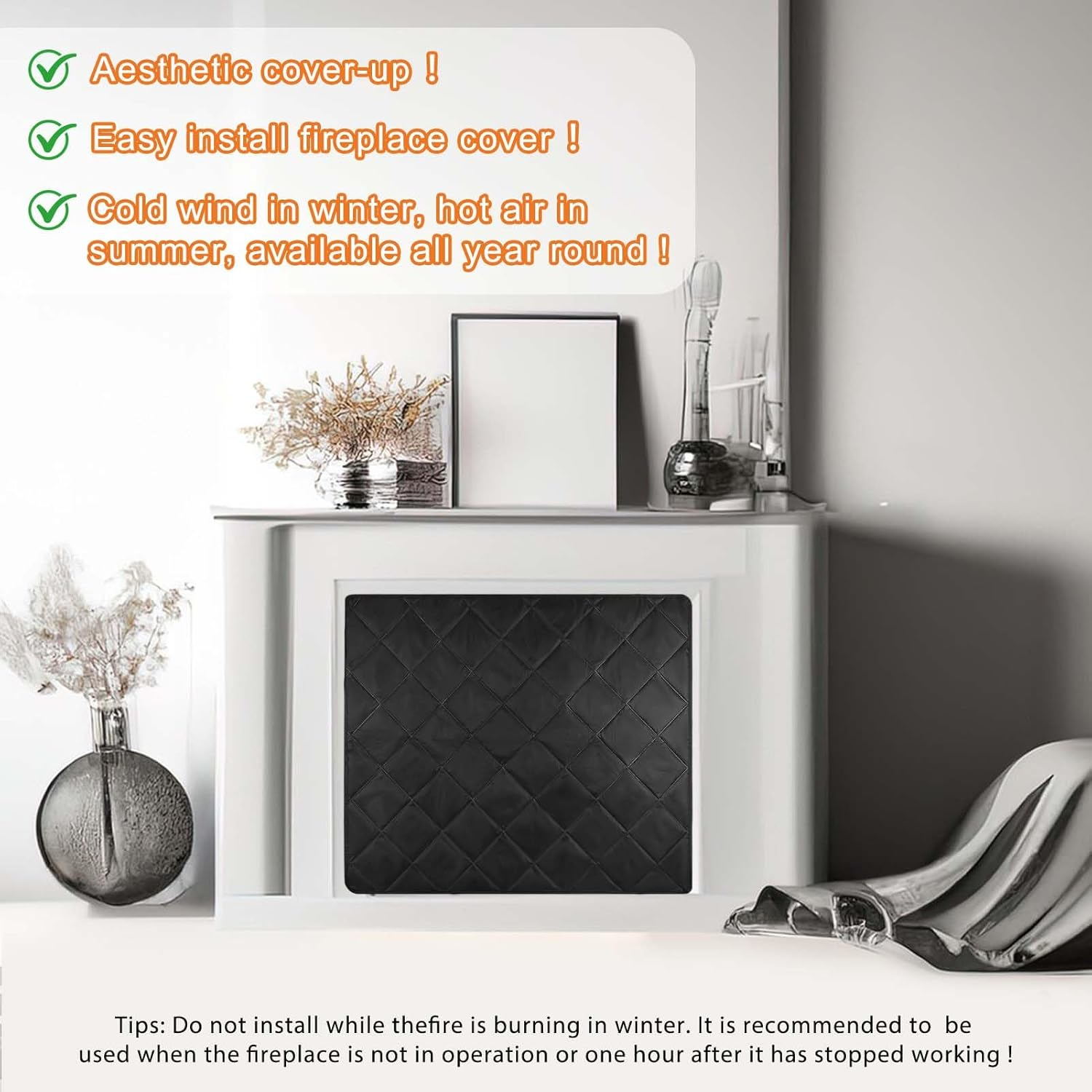 Magnetic Fireplace Blanket - Heat Loss Blocker, Indoor Cover, Draft Stopper, Chimney Insulation with Magnet and Hook-And-Loop Fasteners image number 5