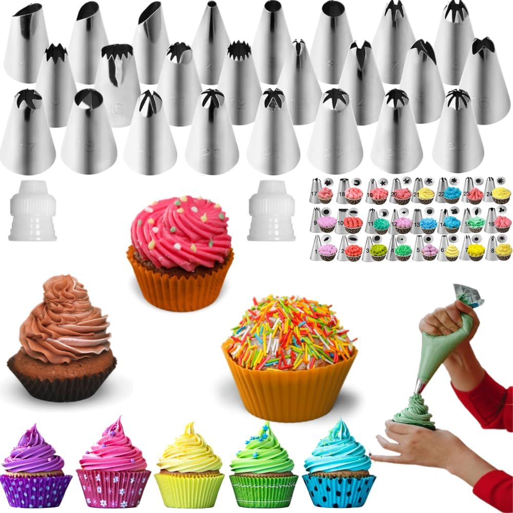 Piping Bags and Tips Set for Beginners, Cake Decorating Supplies Kit for Baking with Pastry Bags and Tips, Icing Tips, Couplers,Silicone Ties