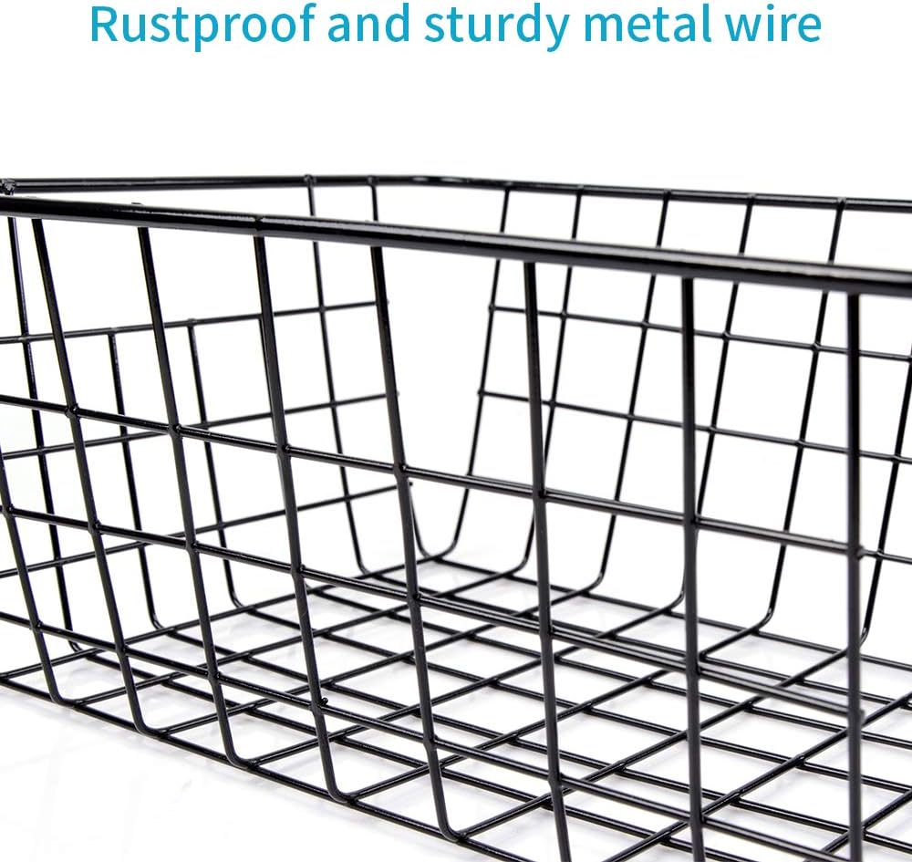 6PCS Wire Storage Baskets, Premium Metal Storage Organizer Basket, Small Size Metal Baskets for Home Office Kitchen, Black image number 4