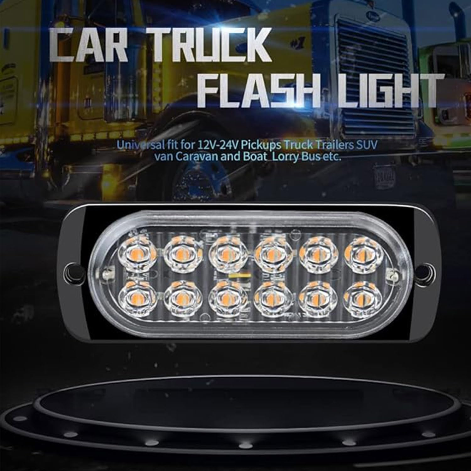 Roczential 4 PCS 12-LED Amber LED Strobe Lights, Super Bright Waterproof 12V-24V Ultra Slim Grill Lights for SUV Vehicle Truck Heavy Duty. image number 4