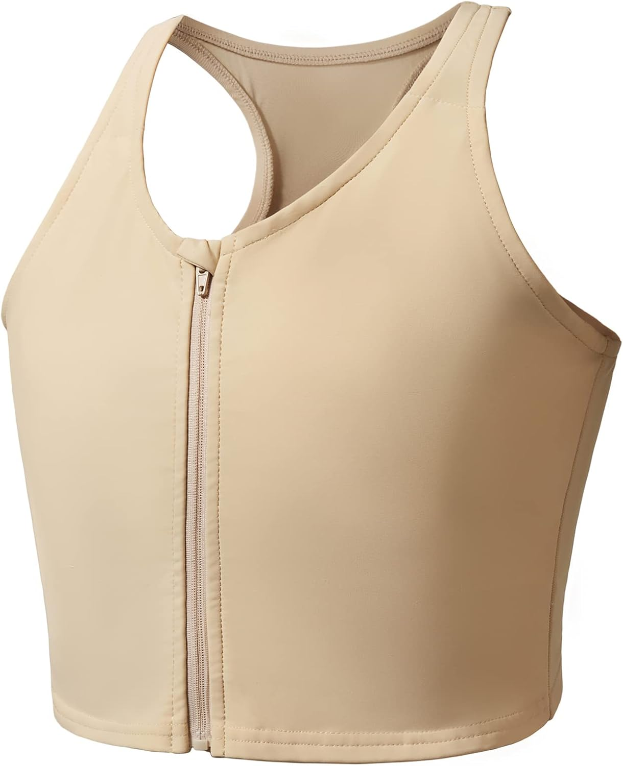 Wonababi Chest Binder, Transgender Stuff with Zipper Half Flat Tank Top for Gynecomastia Cosplay FTM Binder Bra