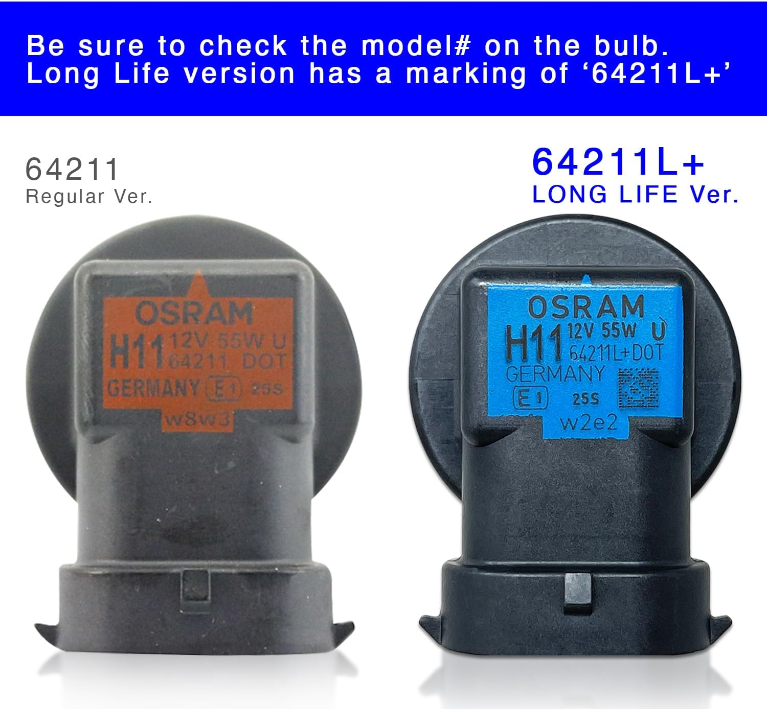 OSRAM H11 OEM Original Standard Halogen Headlight Bulbs 12V 55W 64211L+ (Long Life) Made in Germany | Pack of 2 image number 5