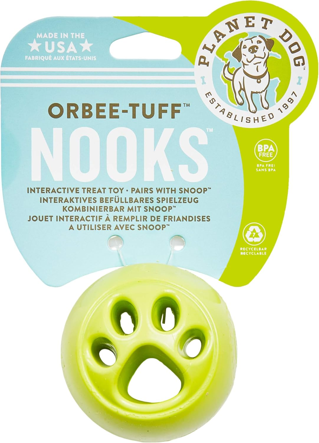 Planet Dog Orbee-Tuff Paw Print Nooks, Interactive Durable Dog Puzzle Toy, Made in the USA, 2.5-Inch, Green image number 2