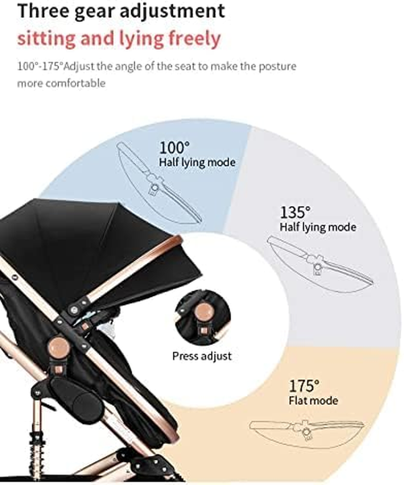 Infant Newborn Baby Pram &ndash; 9 in 1 Convertible Stroller with Cradle I Baby Bassinet I Foldable Aluminum Alloy Anti-Shock Toddler Pushchair I Lightweight, Adjustable & Reclining Stroller Modes - Black image number 5