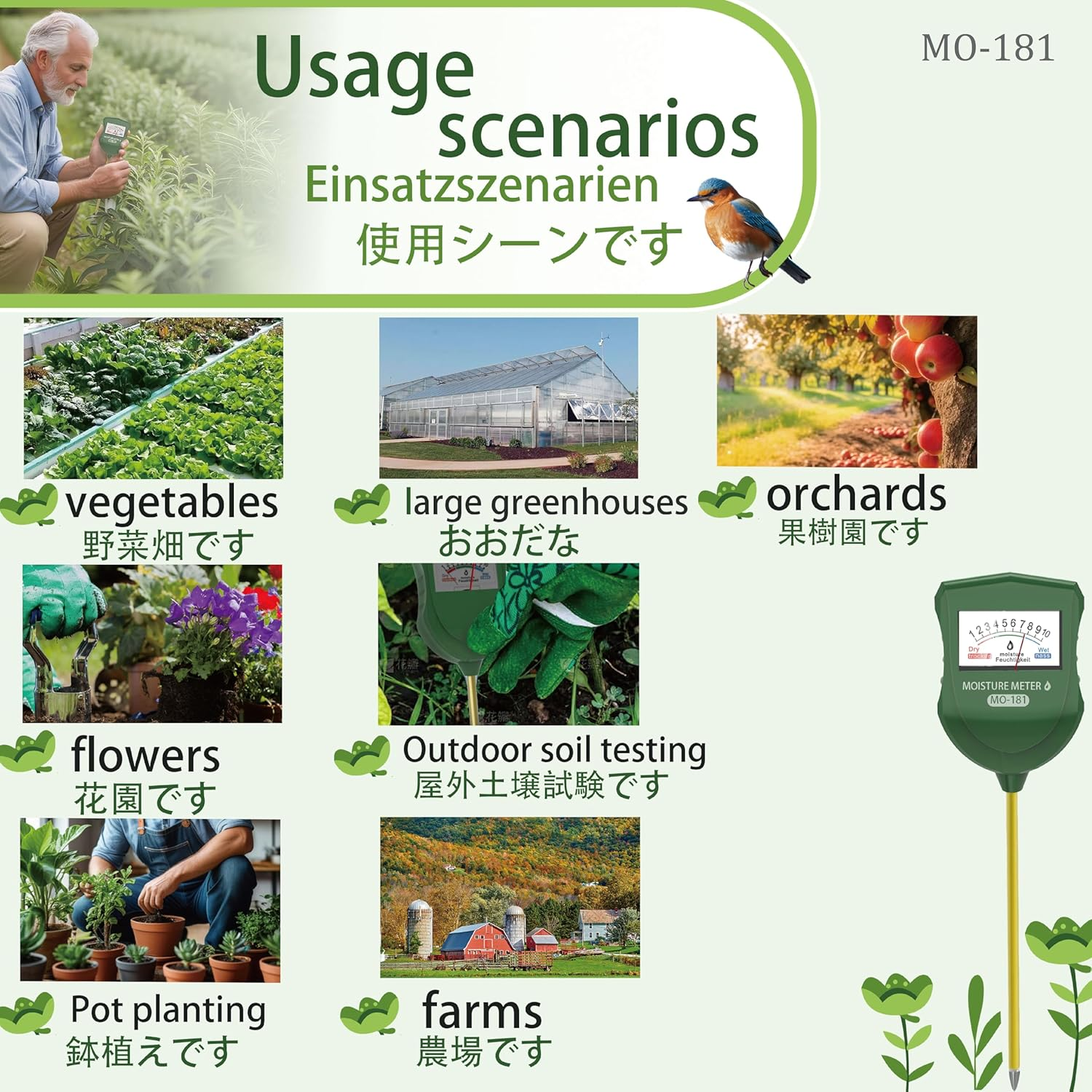 FUTURESUN Soil Moisture Meter High-Accuracy Soil Water Tester with Large Easy-To-Read Dial &ndash; No Battery Needed &ndash; Ideal for Indoor & Outdoor Plants, Gardens, Lawns, and Farms image number 6