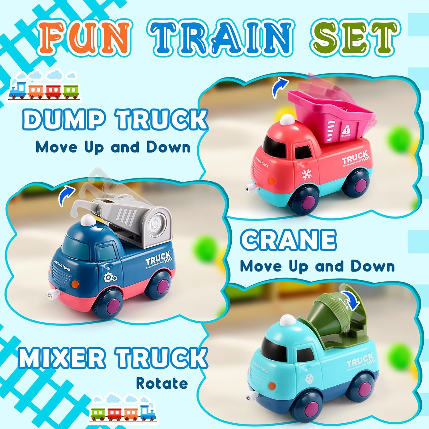 Train Set for Toddlers, Vingtank Kids Toy Trains & Train Sets for 3 4 5 6 Year Old Boys Gifts 4Pcs Trucks Toy Car for Boys Toys 3-5 Toddler Toys with Light & Music Ideal Gifts for Boys Girls image number 3