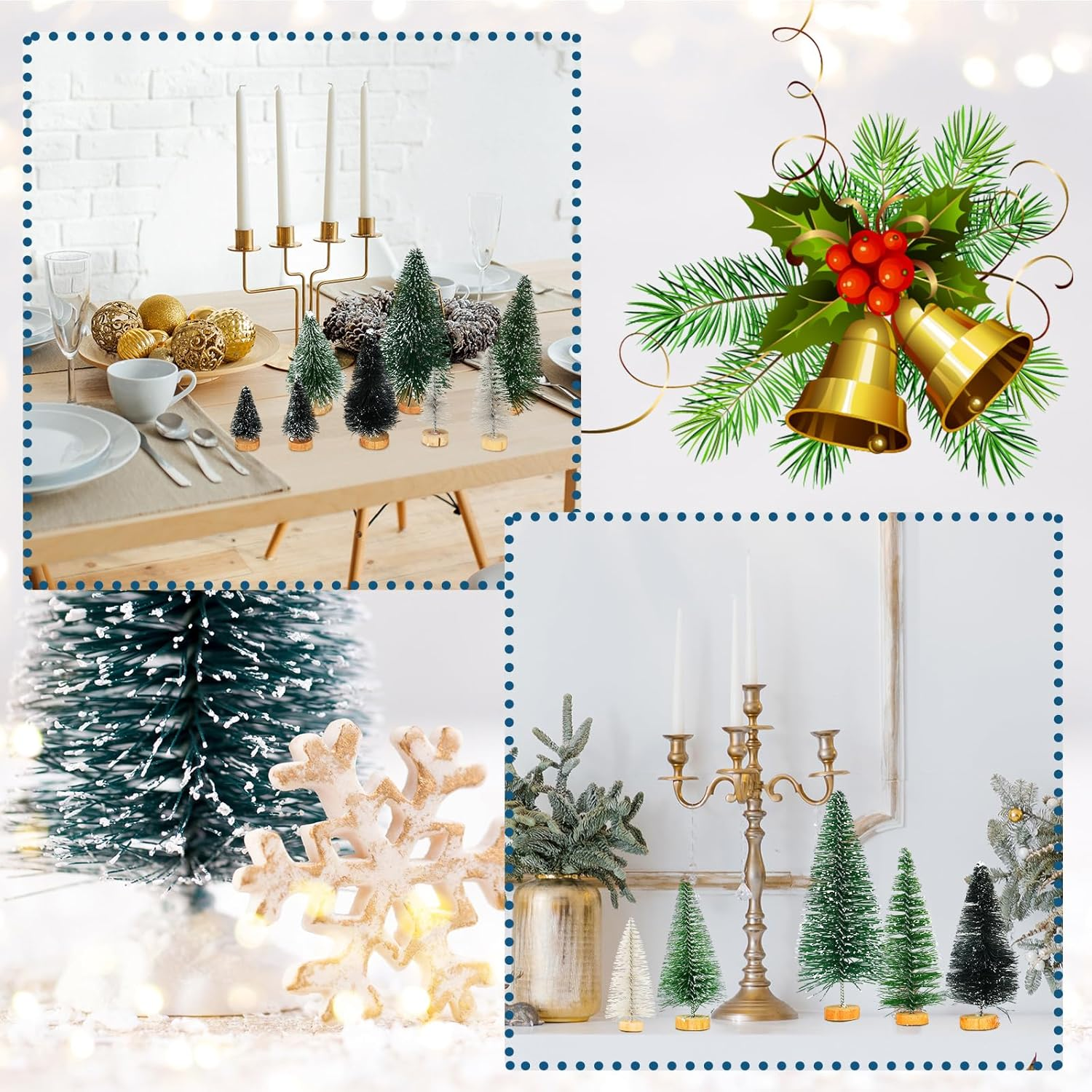 Riceshoot 90 Pcs Mini Christmas Trees with Wooden Base, 5 Sizes, 3 Colors, Artificial Sisal Silk Trees for Crafts, Table Decorations, Home, Office, Car image number 4
