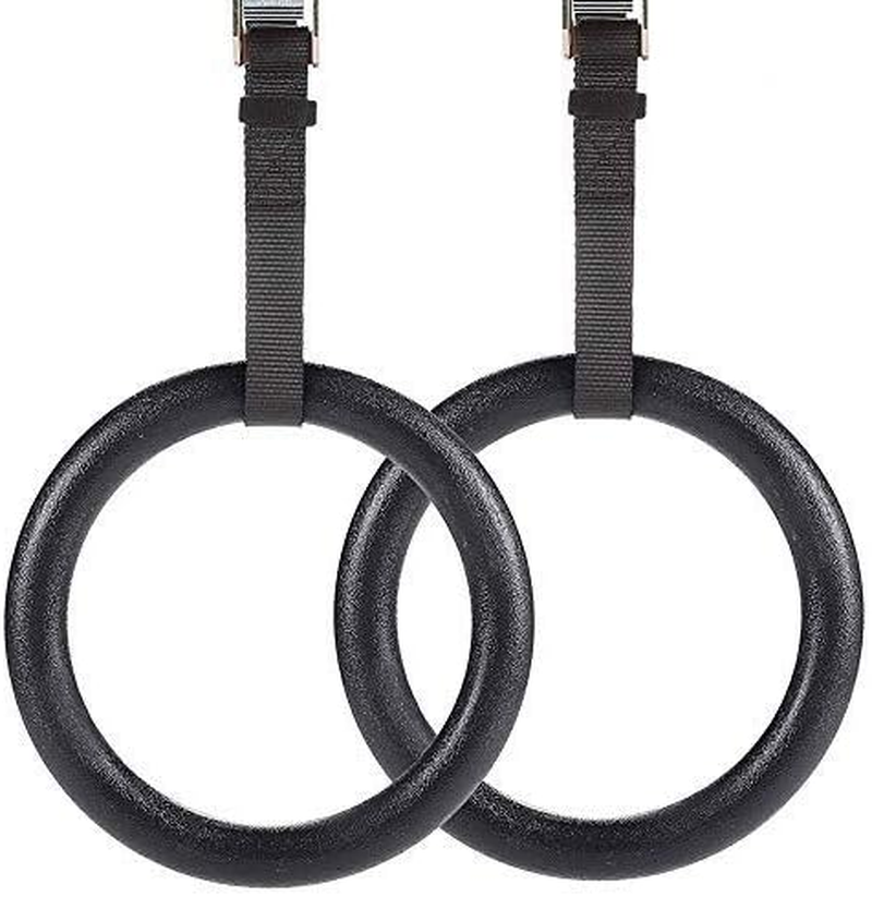 HCE Gymnastic Rings with Adjustable Straps & Metal Buckles, Non-Slip Olympic Ring Hoops Pair - Gym Rings, Strength Training, Pull-Ups, Dips or Chin-Ups Sports Fitness Exercise Workout