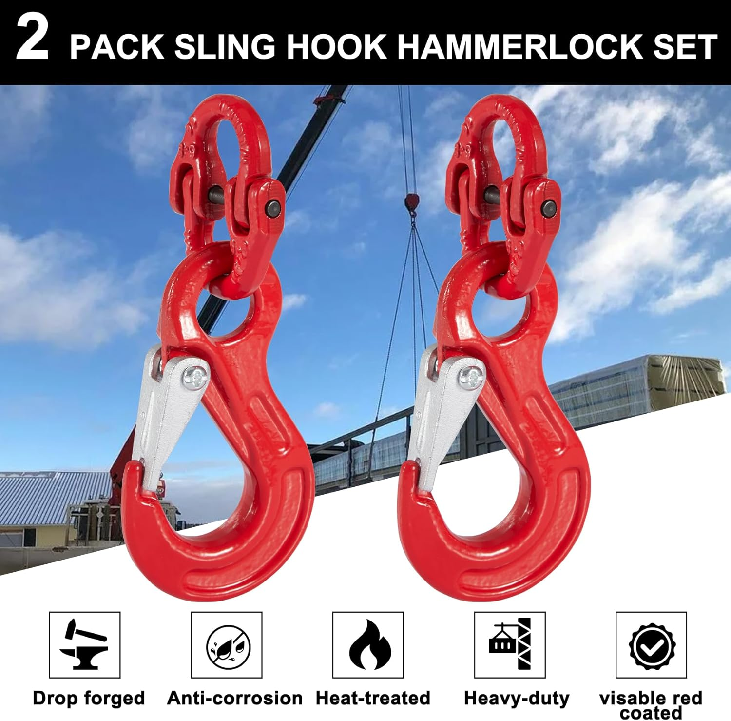 2 Pack Sling Hook with Hammerlock for Caravan Camper Trailer Safety Chain Connecting Extend (1.12T) image number 3