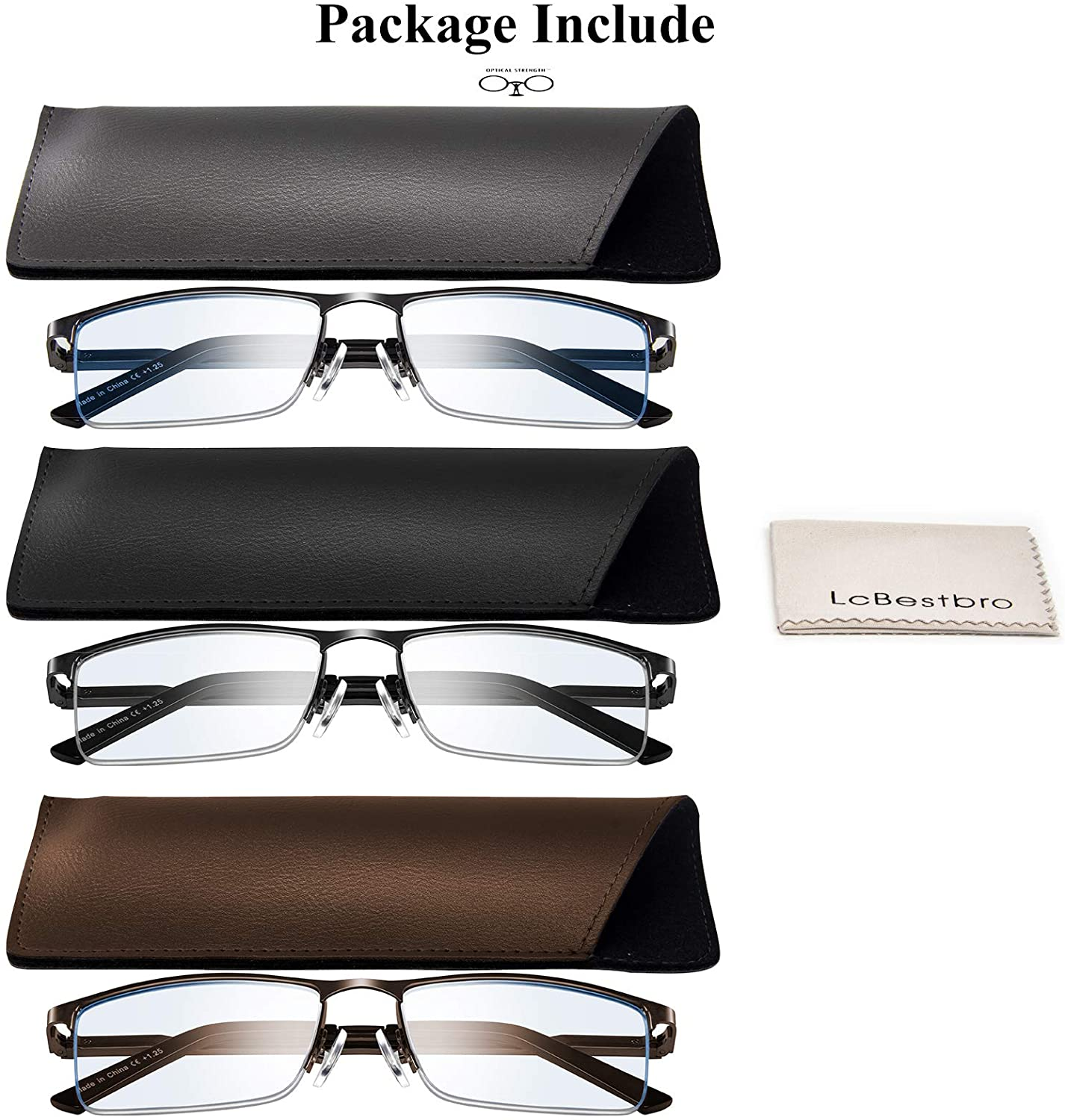 3 Pack Reading Glasses for Men, Metal Frame Blue Light Blocking Reading Glasses image number 1