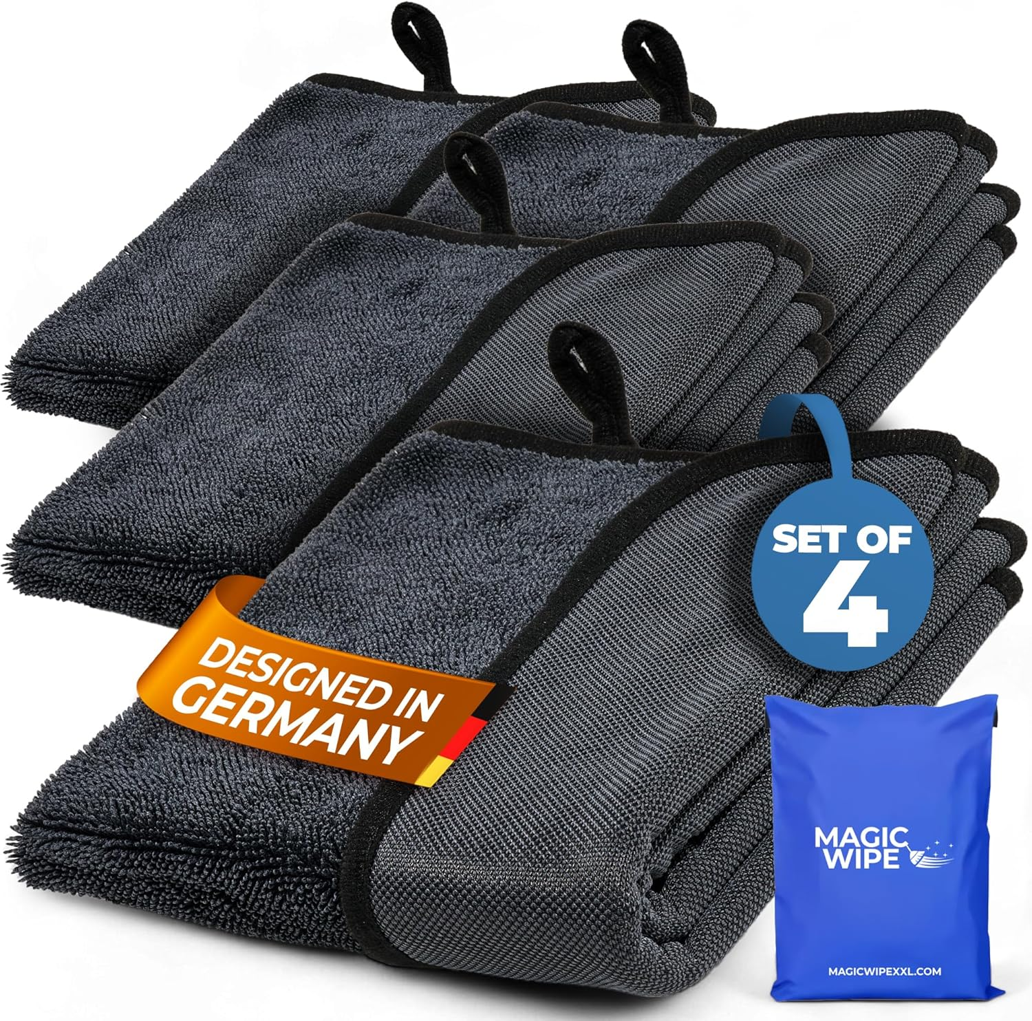 MAGIC WIPE&reg; Bathroom Drying Cloth XXL - 4 Pack 40 X 60 Cm Original All Purpose Microfibre Cleaning Cloth - Streak & Lint Free Cloth, Premium Quality Drying Towel for Bathrooms, Kitchen, Mirrors, Car