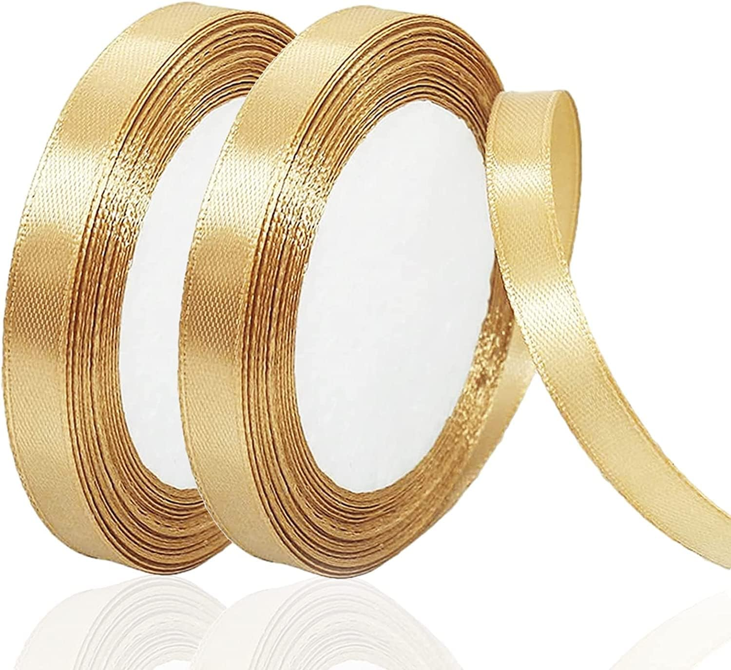 Gold Satin Ribbon,Fabric Satin Ribbons,Solid Polyester Ribbon,Silk Satin Roll Satin Ribbon,2 Pack Polyester Fabric Ribbons,Fabric Ribbons Satin Ribbons Solid Polyester Ribbon for Gift Wrapping image number 2