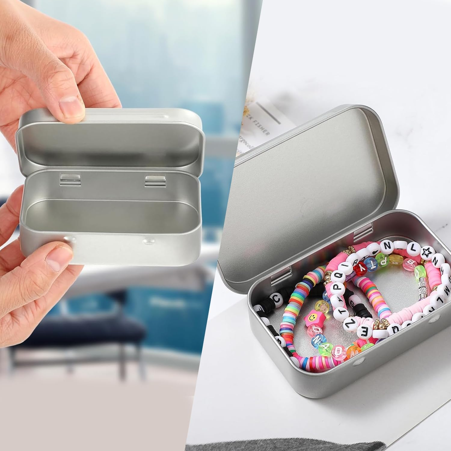 3-Pack Tin Box Candy Key Earrings Coin Metal Storage Box Small Portable Tin Metal Iron Box Metal Empty Hinged Tins Storage Boxes (Silver) image number 3