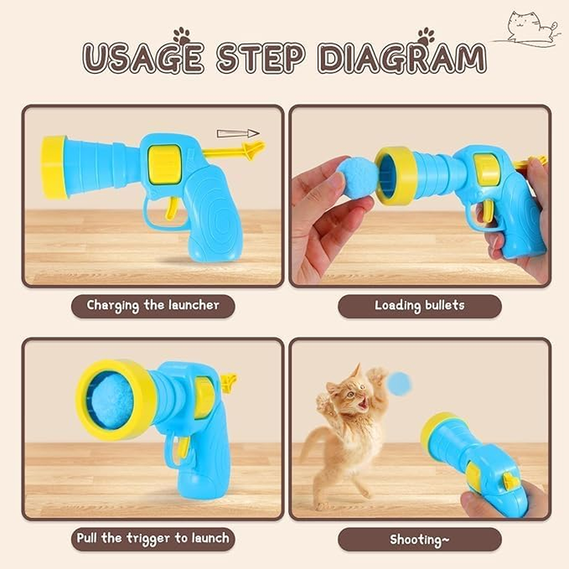 1Pcs Cat Ball Launcher + 100 Pcs 3 Cm Cat Toy Balls(New Upgraded),Silent Plush Elastic Cat Ball Toy,Interactive Cat Toys for Indoor Cats Kitten Toys,Plush Ball Shoot Gun for Kitty (100Pcs)