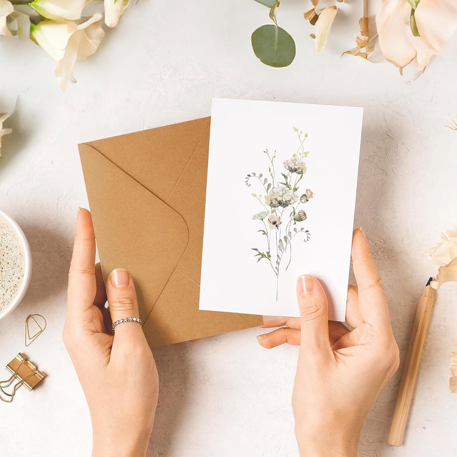 Yeanifeana 40 Pack Blank Cards, Elegant Floral Greeting Cards with Rustic Envelopes, All-Occasion Greeting Cards for Weddings Birthdays Thank You, Blank Cards Design Stationery Set image number 2