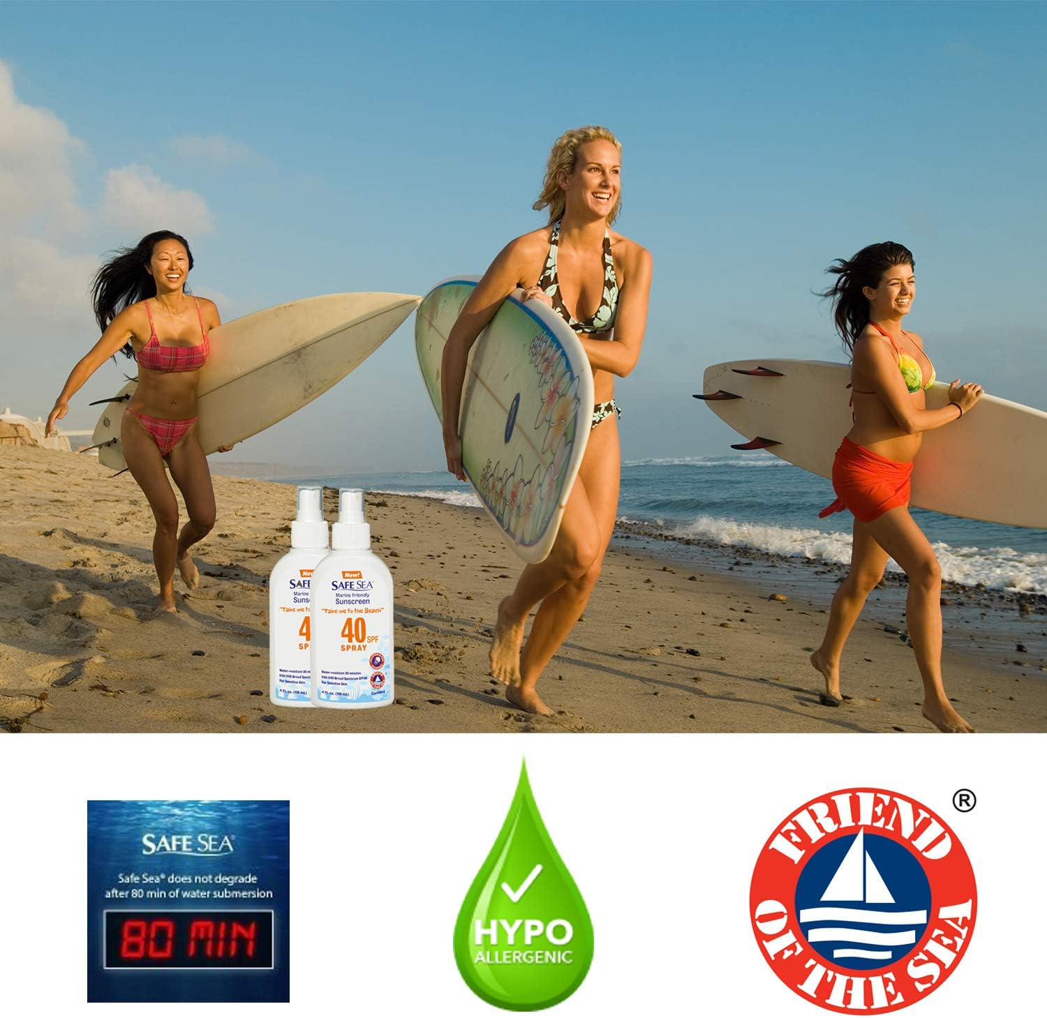 Safe Sea SPF40+ Spray 4Oz. Safe Sea Anti-Jellyfish Sting Protective Lotion Sunscreen, Reduce Sea Lice Stings, Jellyfish Stings and Fire Corals. Eco-Friendly and Reef-Safe Sunscreen (40-SPD 2 PACK) image number 5