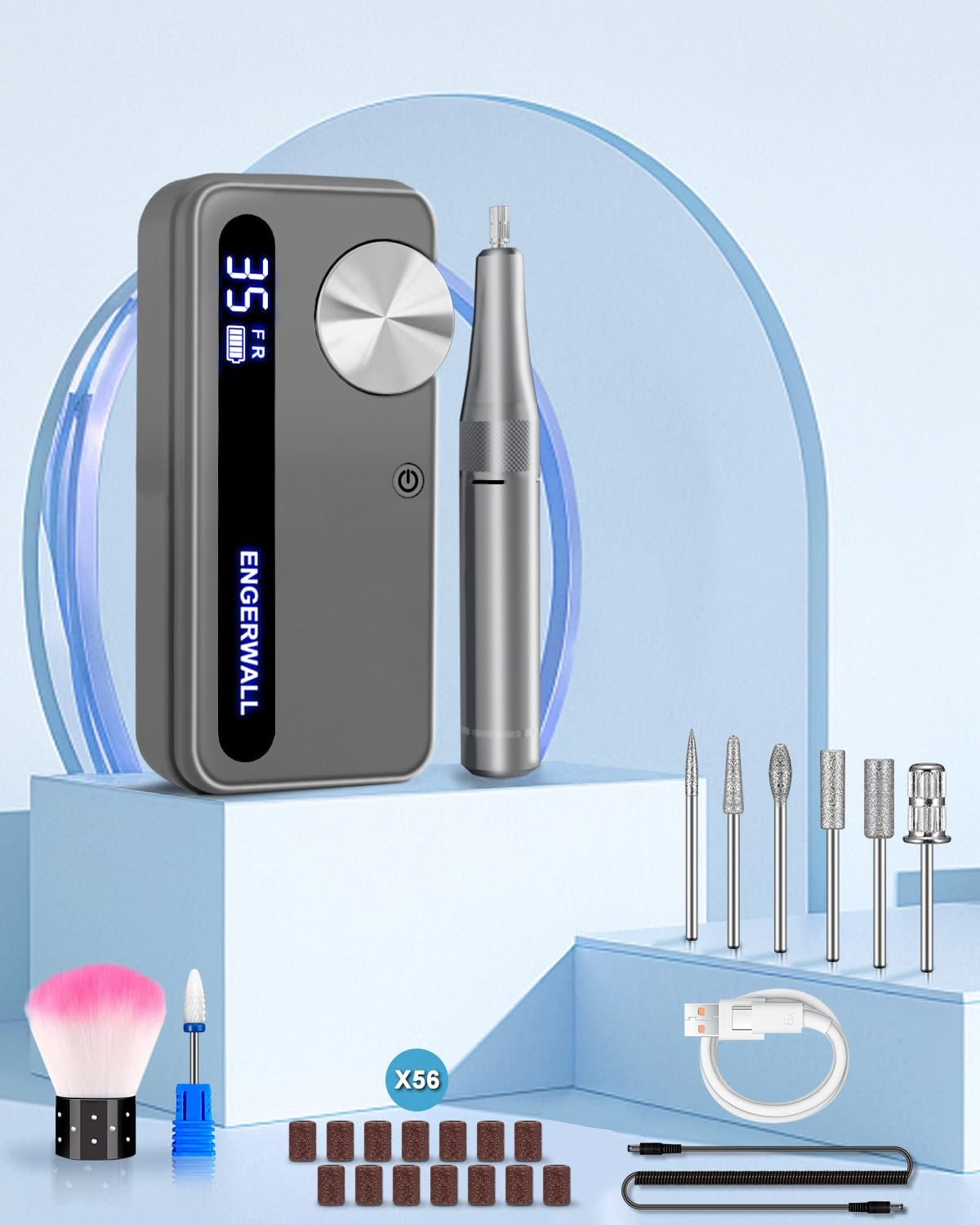 ENGERWALL Professional Manicure Pedicure Kit (Dark Silver-35000 RPM) image number 2