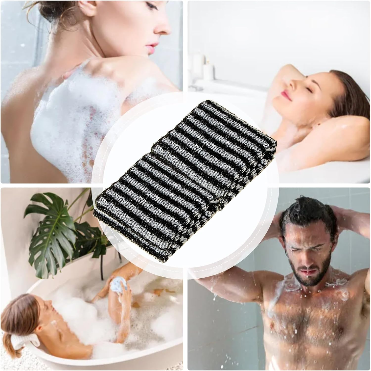 Shower Towel, 2 Pieces Body Cleansing Massage Scrub - Soft and Practical, Removes Dead Skin for Men Women Body Cleaning and Massage (Black) - Black image number 1