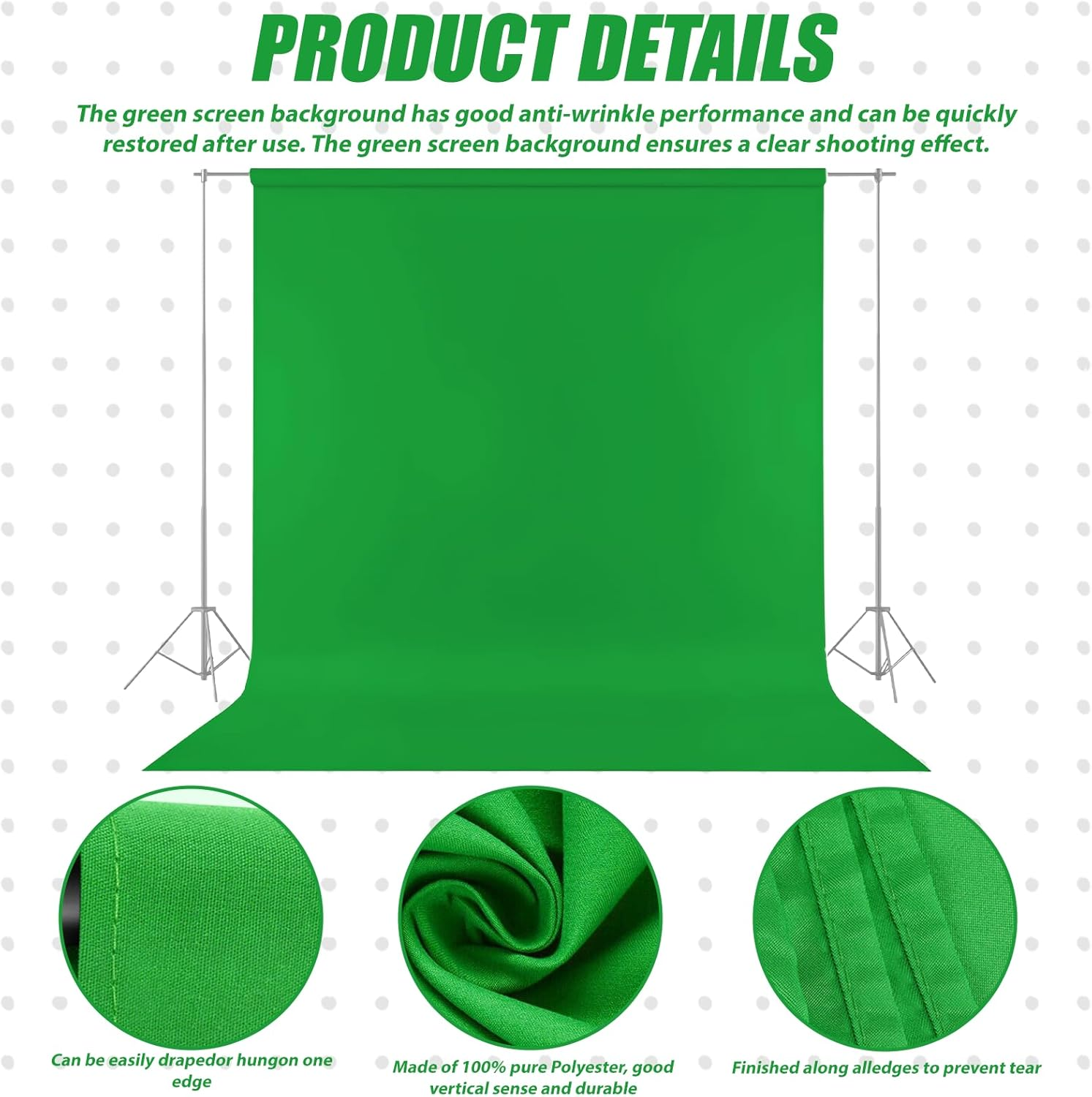 WIYETY 150 X 300 Cm Green Screen Background: Photo Wall Background Washable, Green Screen Background for Photography Video and TV Recording image number 2