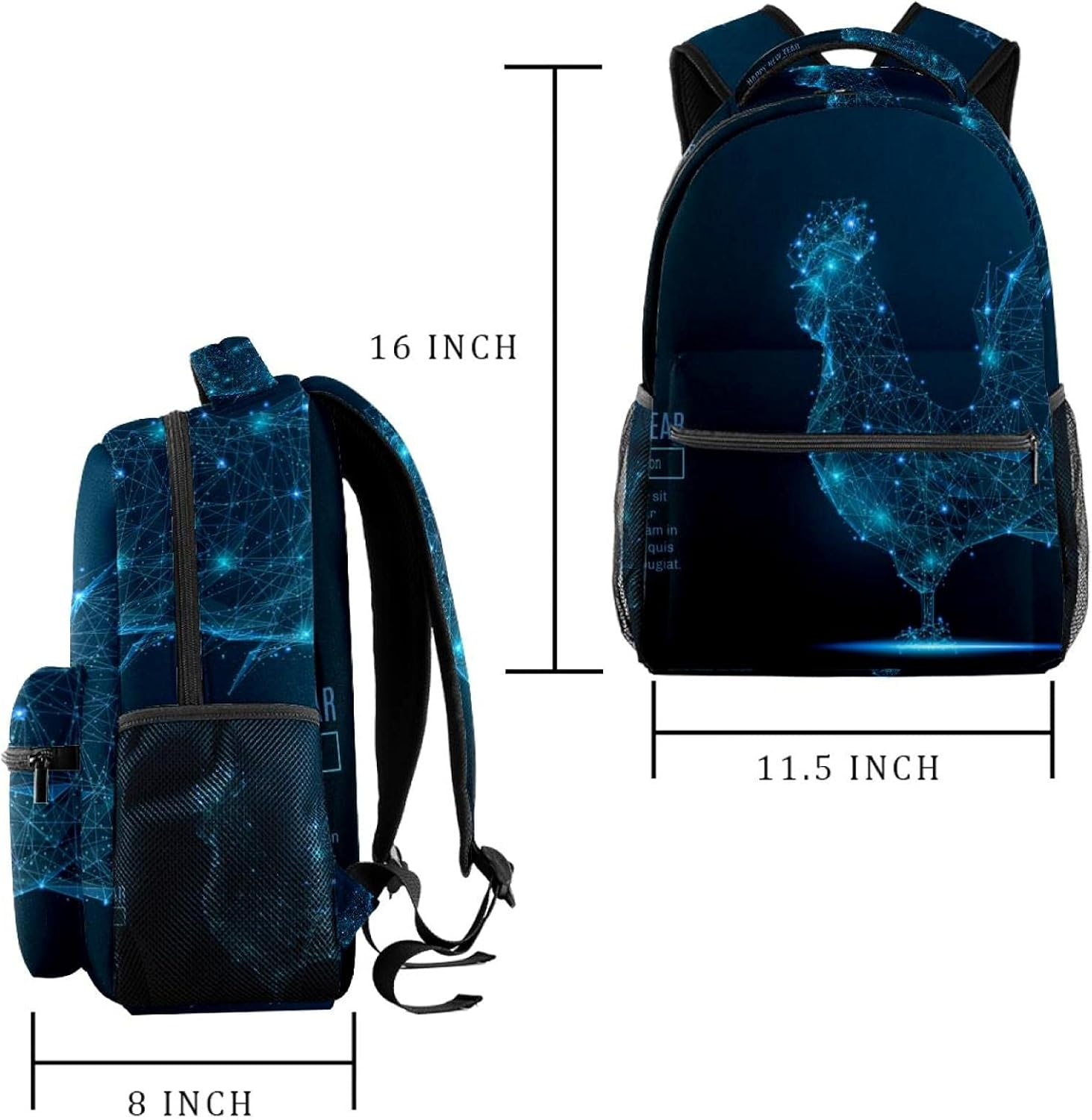 Abstract Rooster in the Form of a Starry Sky or Space Backpack Students Shoulder Bags Travel Bag College School Tote Backpacks image number 3