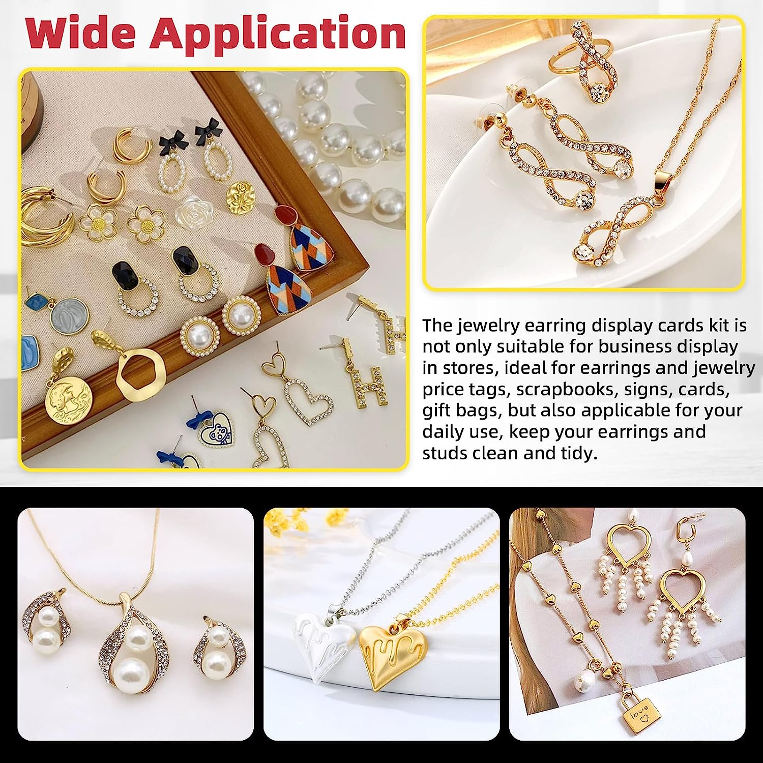 Hilitchi 550Pcs Square Earring Kit - 150Pcs 3.5"X2.4" Necklace Display Cards, 200Pcs Earring Backs, 200Pcs Self-Sealing Bags (Black/White/Brown) - White image number 2