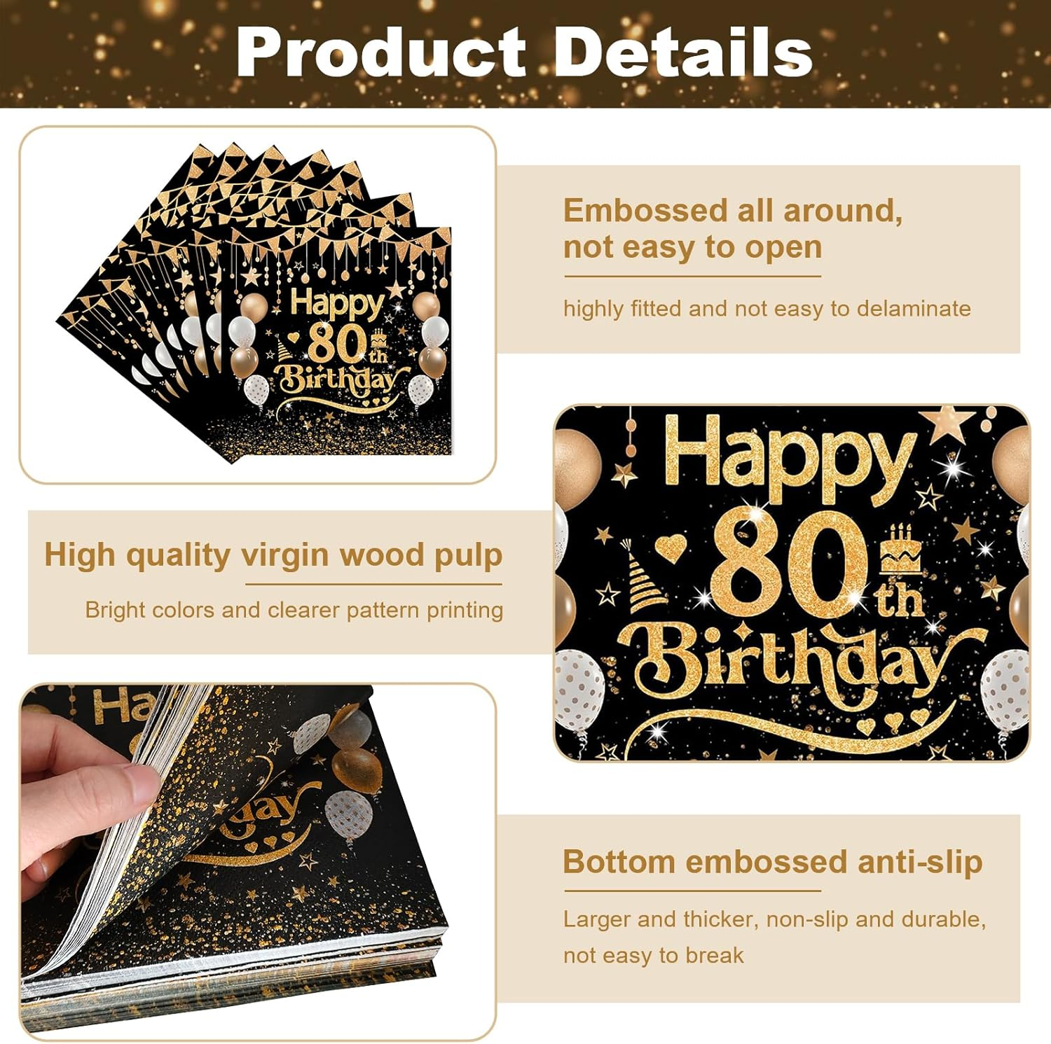24PCS Black Gold 80Th Birthday Paper Napkins 13X13Inch 2-Ply 80 Th Disposable Paper Birthday Napkins Serviettes Table Decorations Dinner Paper Napkins for Men Women 80 Th Birth Decoration (80Th) image number 4