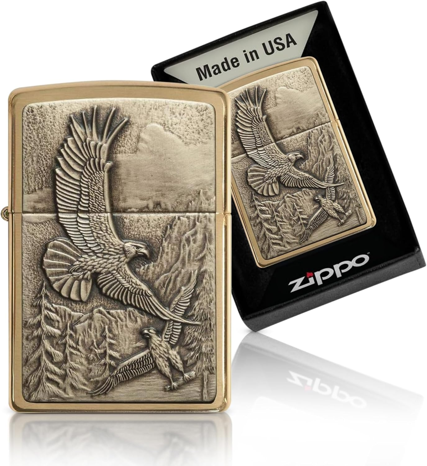 Zippo Adult-Unisex 20854 Brushed Brass Where Eagles Dare Lighter image number 3