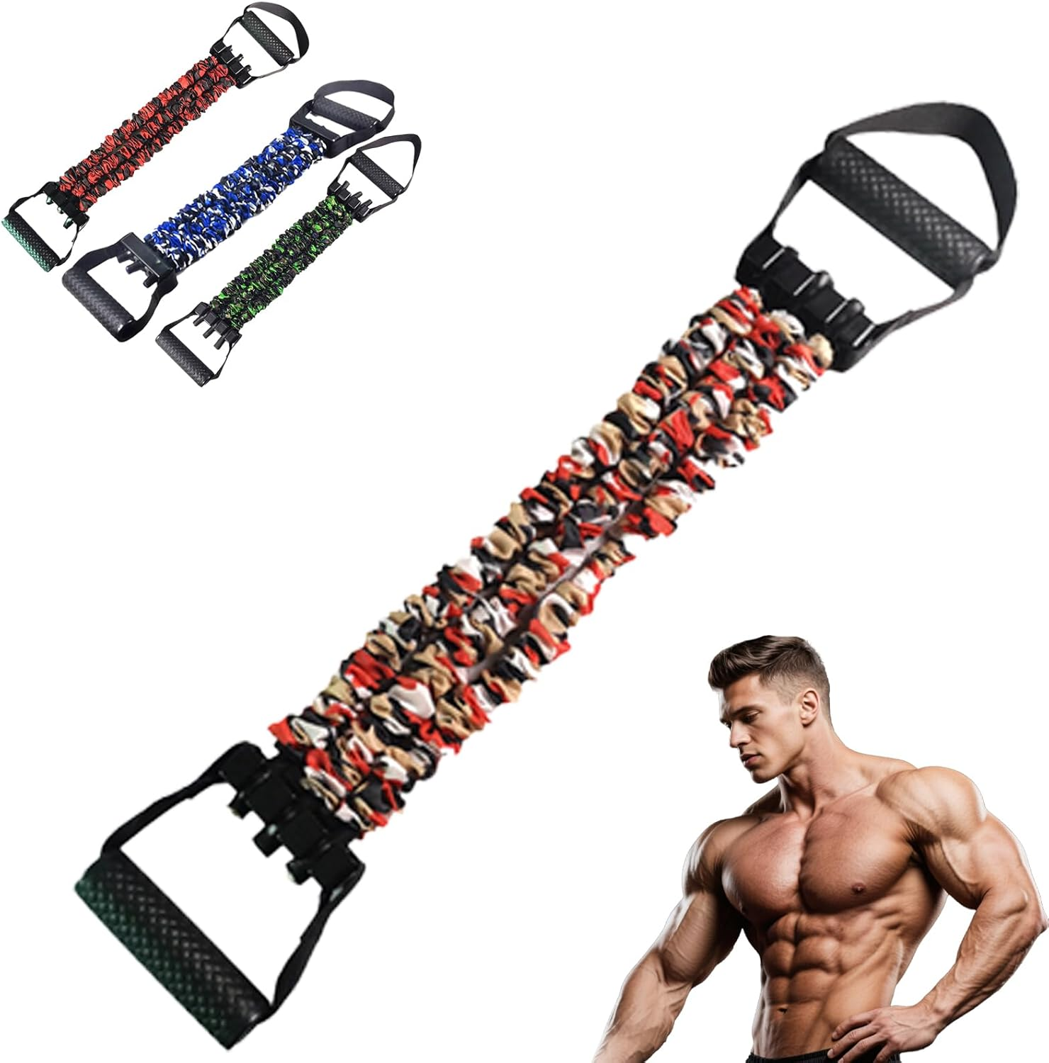 2025 Natural Latex 3-Hole Resistance Band, Heavy Duty Full Body Stretcher for Strength Trainings, AB Workouts & Flexibility, Ankle,Pedal Puller for Home/Gym