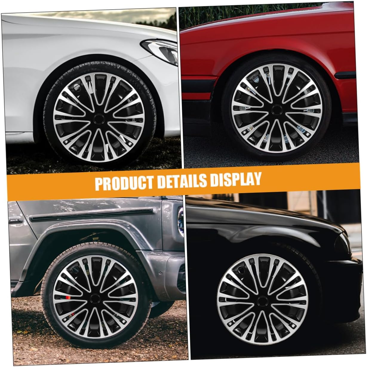 CHILDWEET Decorative 12 Inch Automotive Wheel Hub Covers 2Pcs Universal Car Hubcaps Silver Black Rim Caps for Vehicle Tires Accessories