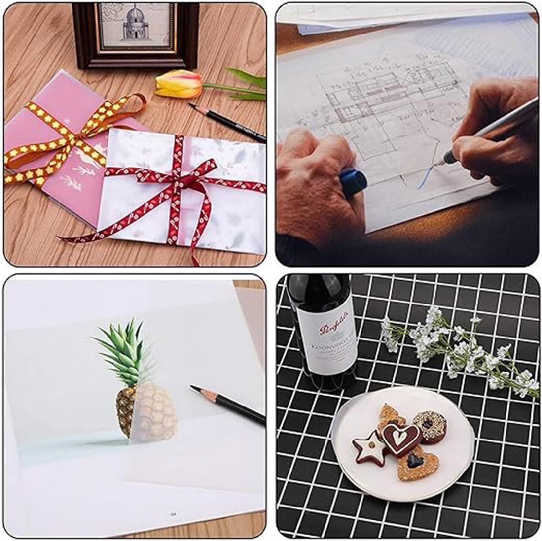 100 Pack Glassine Paper Sheets for Artwork, A4 Vellum Paper, Vellum Transfer Paper Tracing Paper Translucent Printable Sketching Overlays Sheet Writing Copying (8.5 X 11 In)