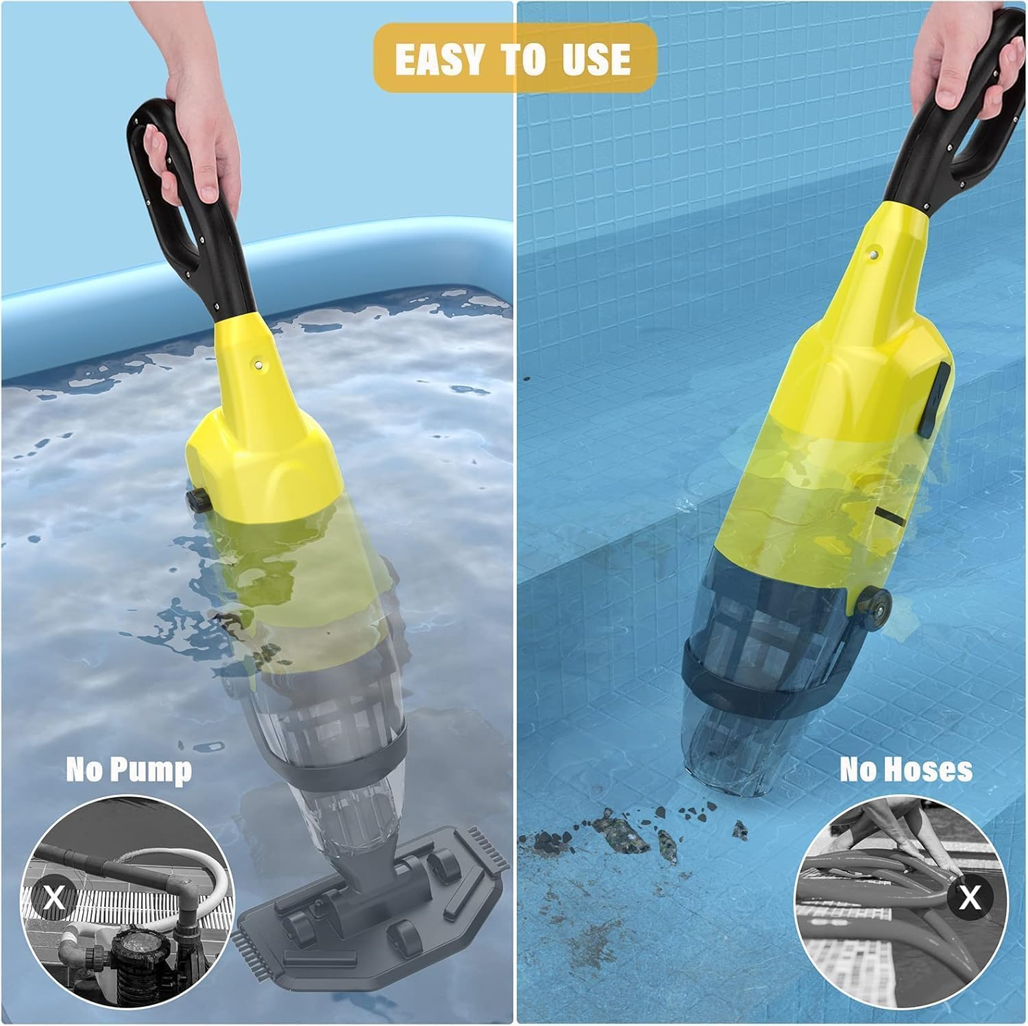 Handheld Pool Vacuum, Cordless Spa Cleaner Ideal for Hot Tubs and above Ground Pools for Debris and Small Leaves (Yellow) image number 3
