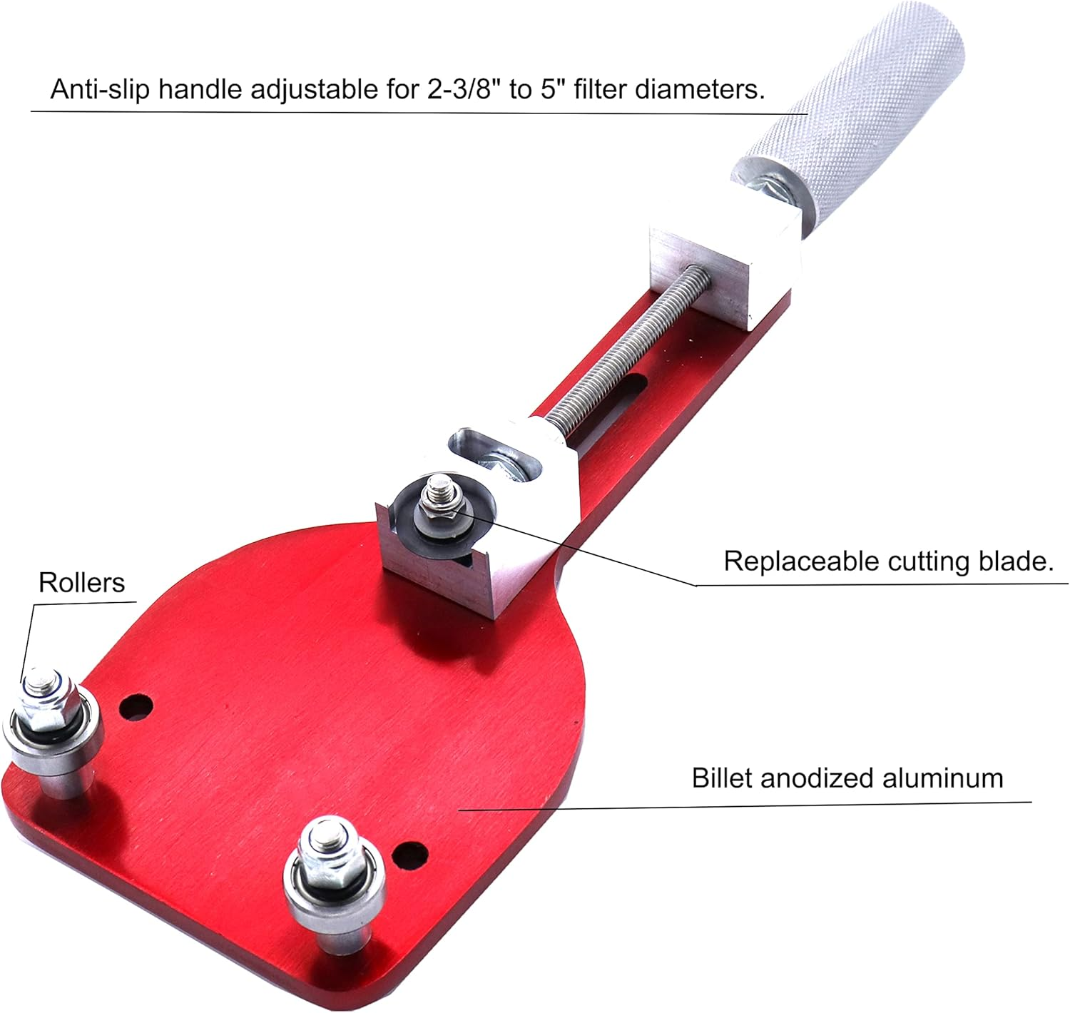 MOCW 77750 Oil Filter Cutter Billet Aluminum Universal Oil Filter Cutter Tool 2-3/8" - 5" Cutting Range image number 2