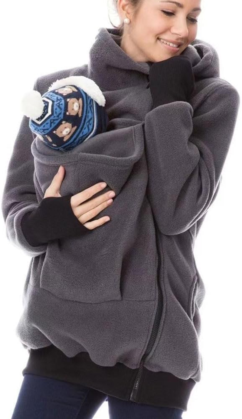 Bocianelli Women Fleece Zip up Maternity Winter Coat Thicken Pullover Sweatshirt Kangaroo Hoodie Jacket for Women