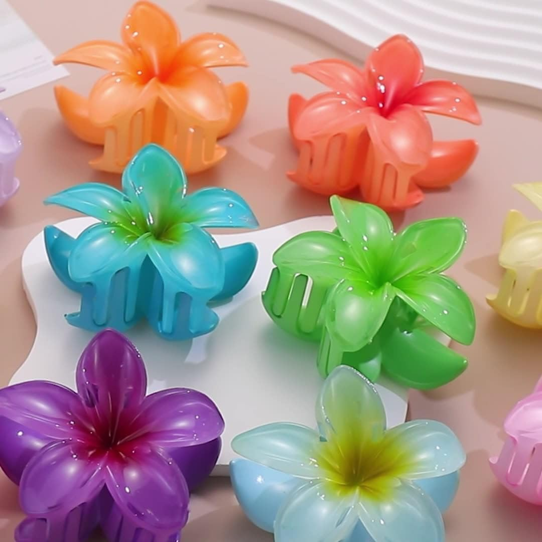 12Pcs Hawaiian Plumeria Flower Claw Hair Clip, Betterjonny Large Claw Clips for Thick and Thin Hair,Beach Tropical Hair Claw Clips for Women Teen Girls image number 5