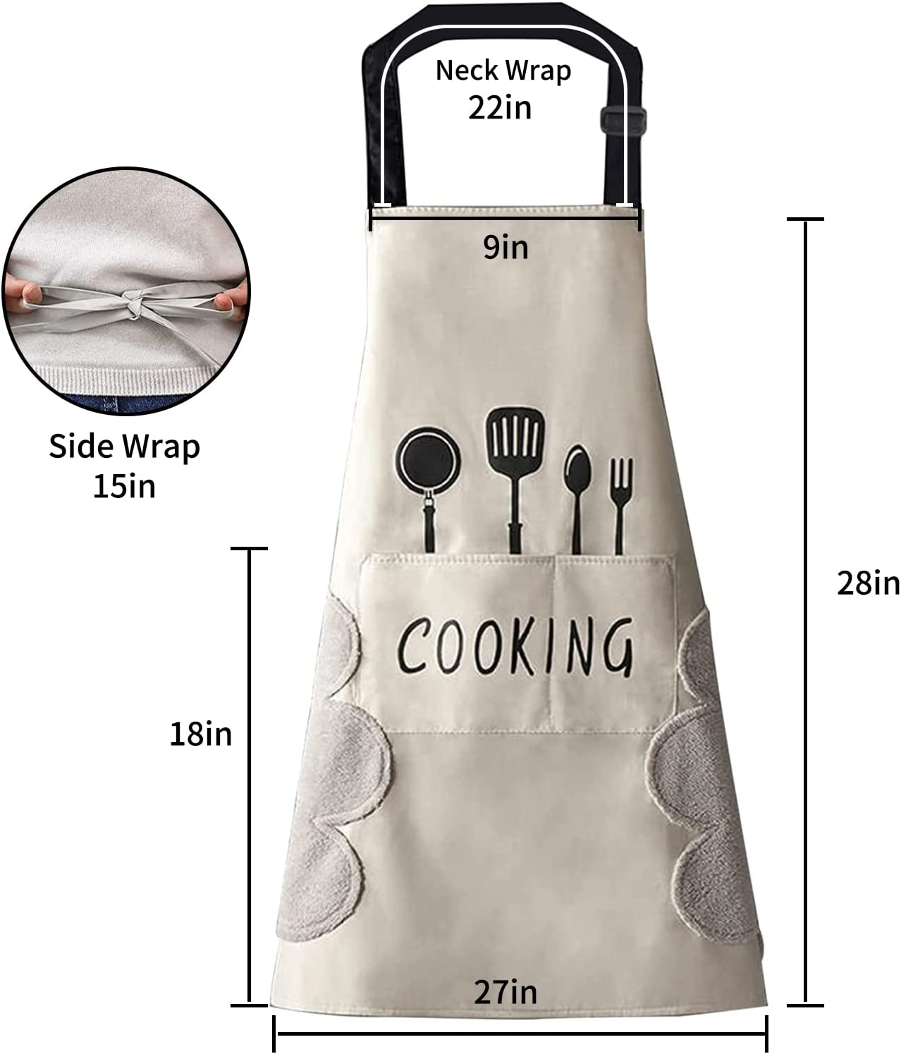 2 Pack Kitchen Apron with Pocket for Women Men Chef,Unisex Chef Apron Waterproof,Hand-Wiping,Bib Aprons for Cooking Painting Housework image number 3