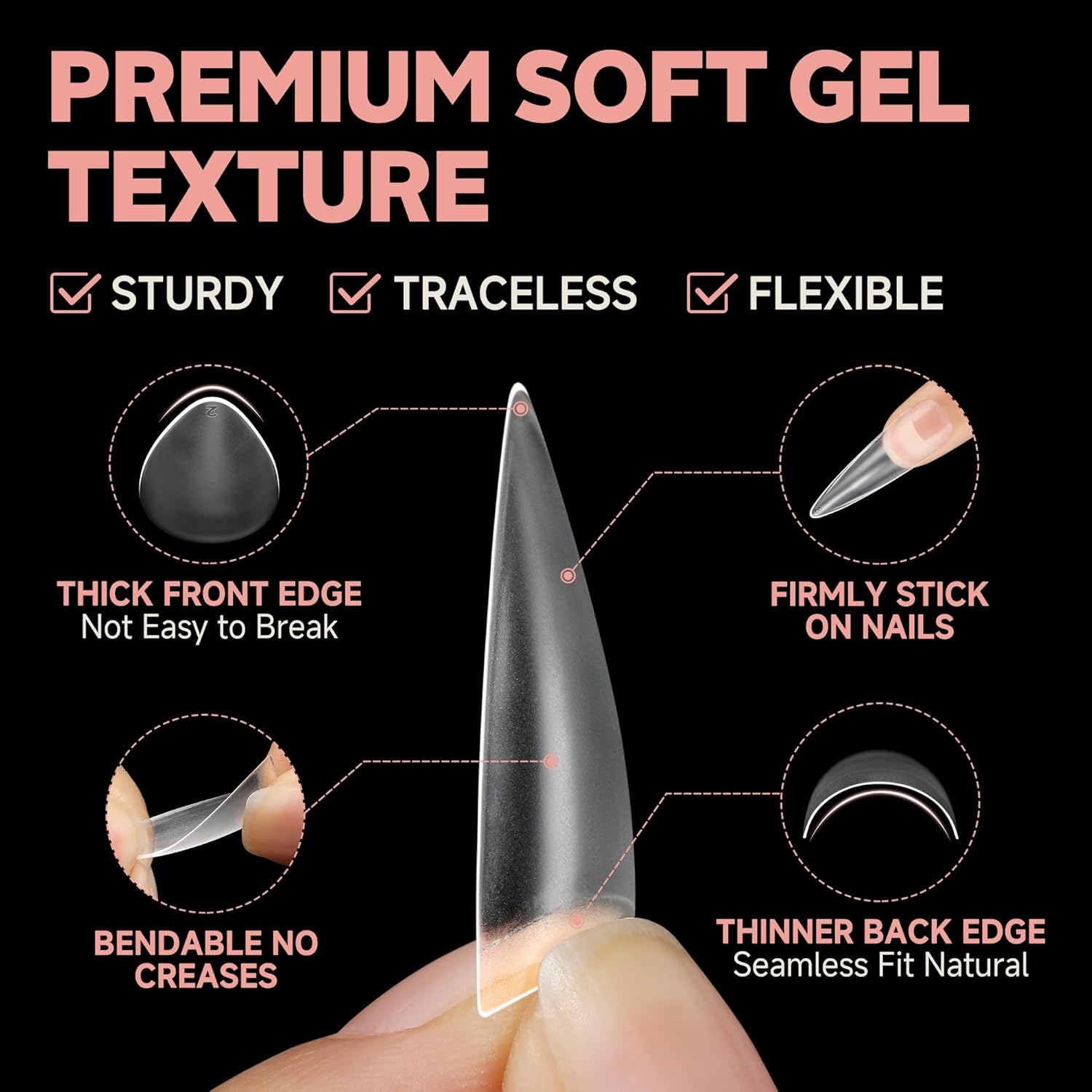 UNA GELLA Stiletto Gel Nail Tips 504Pcs Long Stiletto Almond Clear Curved Nails Tips Half Cover False Fake Nails for DIY Press on Nails Extension Art Salon 12 Sizes image number 2