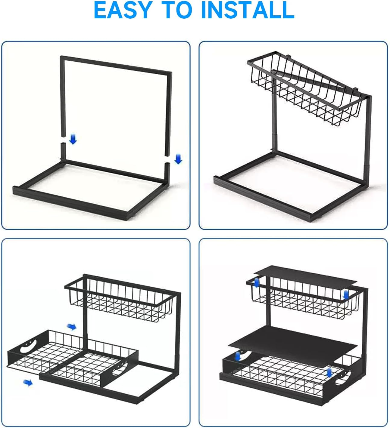 2 Tier under Sink Storage,Kitchen under Sink Organiser,Sliding Cabinet Drawer Storage,Home Kitchen Pantry Bathroom image number 4