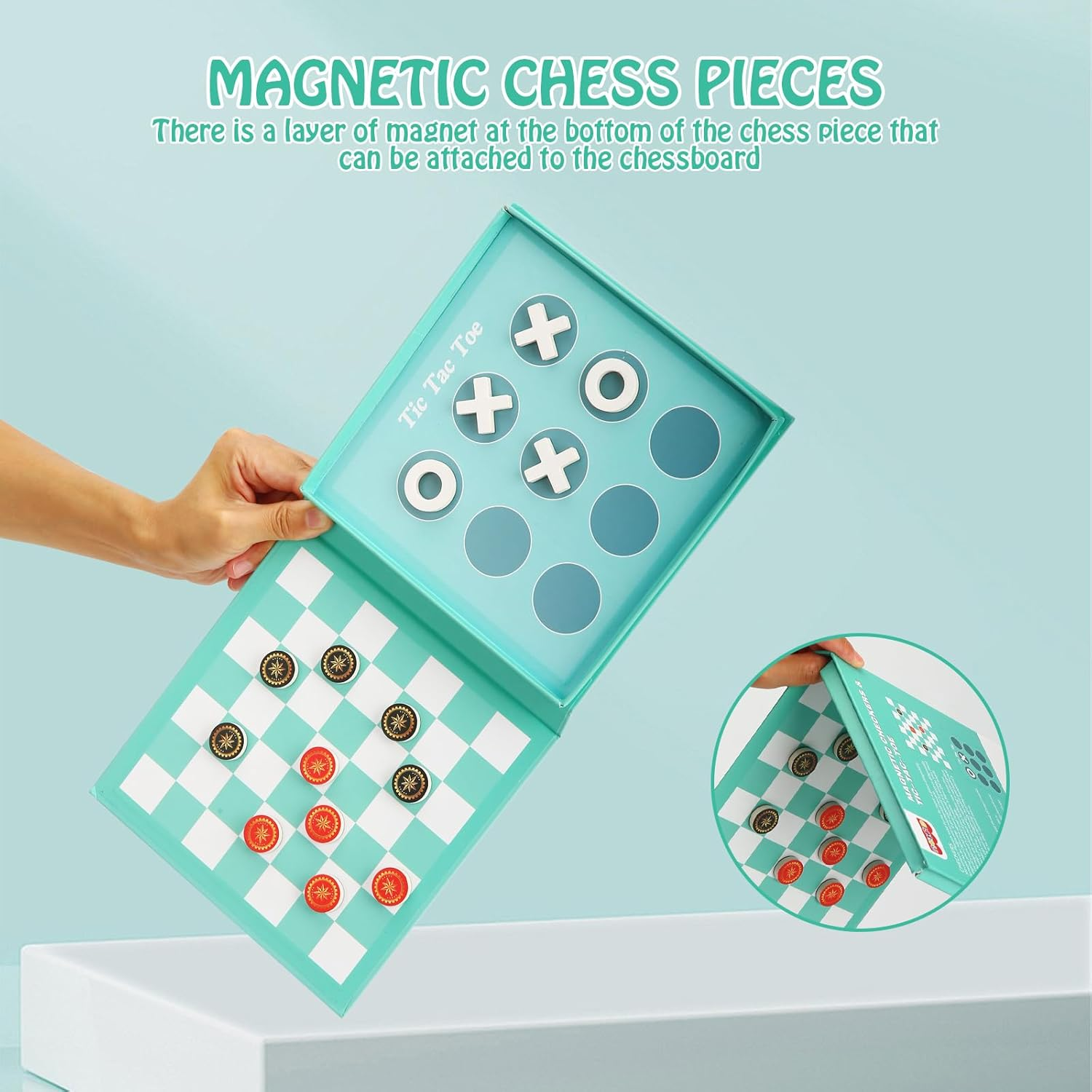 Checkers Board Game for Kids 4-12, 2 in 1 Magnetic Checkers and Tic-Tac-Toe Sets Travel Toys Travel Games, Ideal Gifts for Young Kids 4 5 6 7 8 9 image number 6