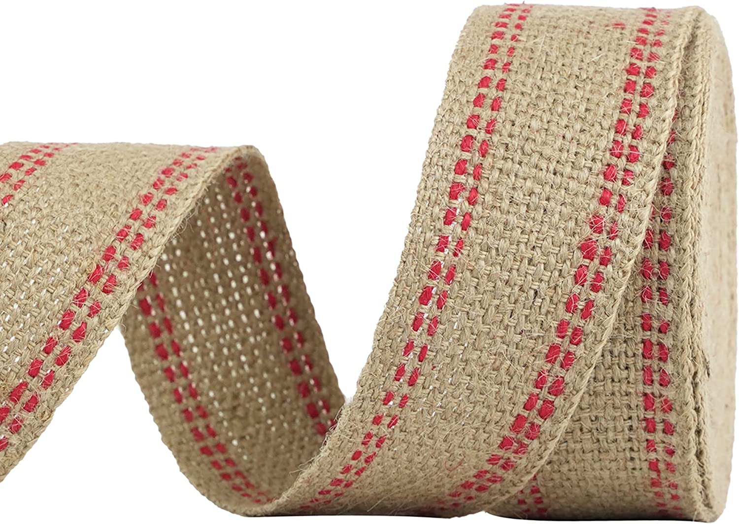 MEEDEE Red Jute Webbing 2 Inch Upholstery with Red Stitching - Heavy Duty Furniture Webbing for Chairs, Christmas Garland, Jute Wreath, Banner (10 Yards) image number 4