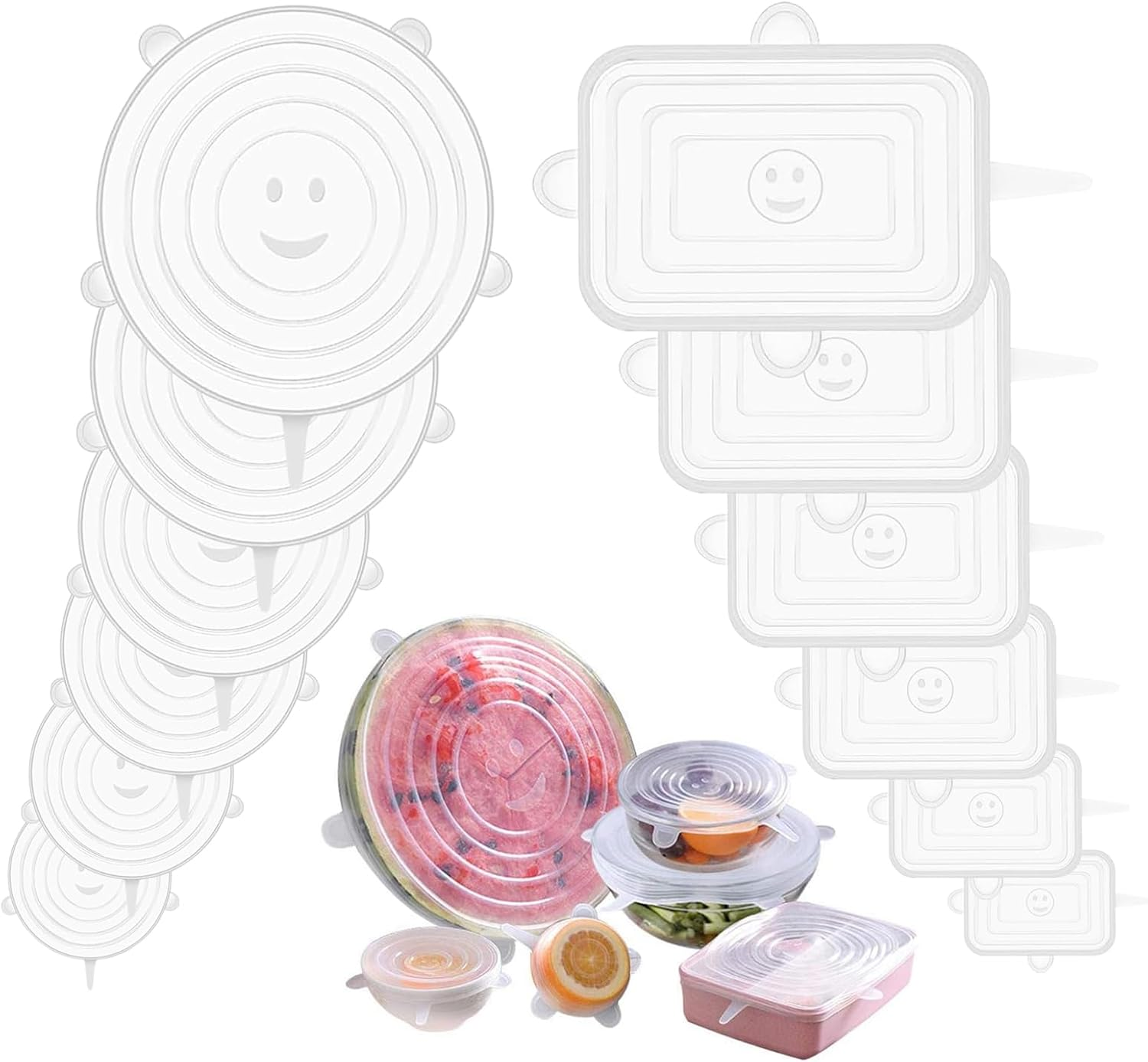 Silicone Lids for Food Storage - Bpa-Free Reusable Silicone Food Covers, Flexible & Durable, Fits Most Containers, Microwave & Dishwasher Safe (Various Sizes)